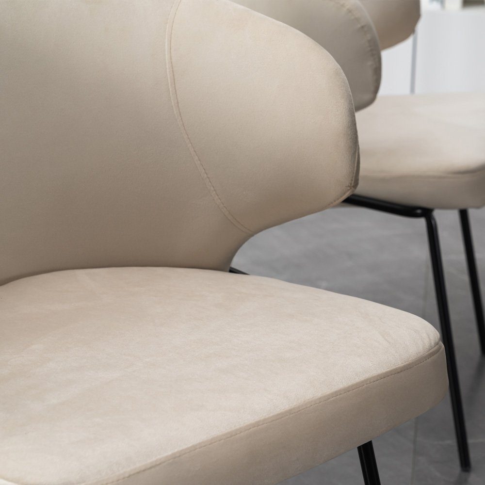 HOME DELUXE Esszimmerstuhl Samt Stuhl Beige AMARA (79 x 55 x 59 cm, 1 St), weiche Polsterung I Küchenstuhl, Polsterstuhl – Bild 4 von 5