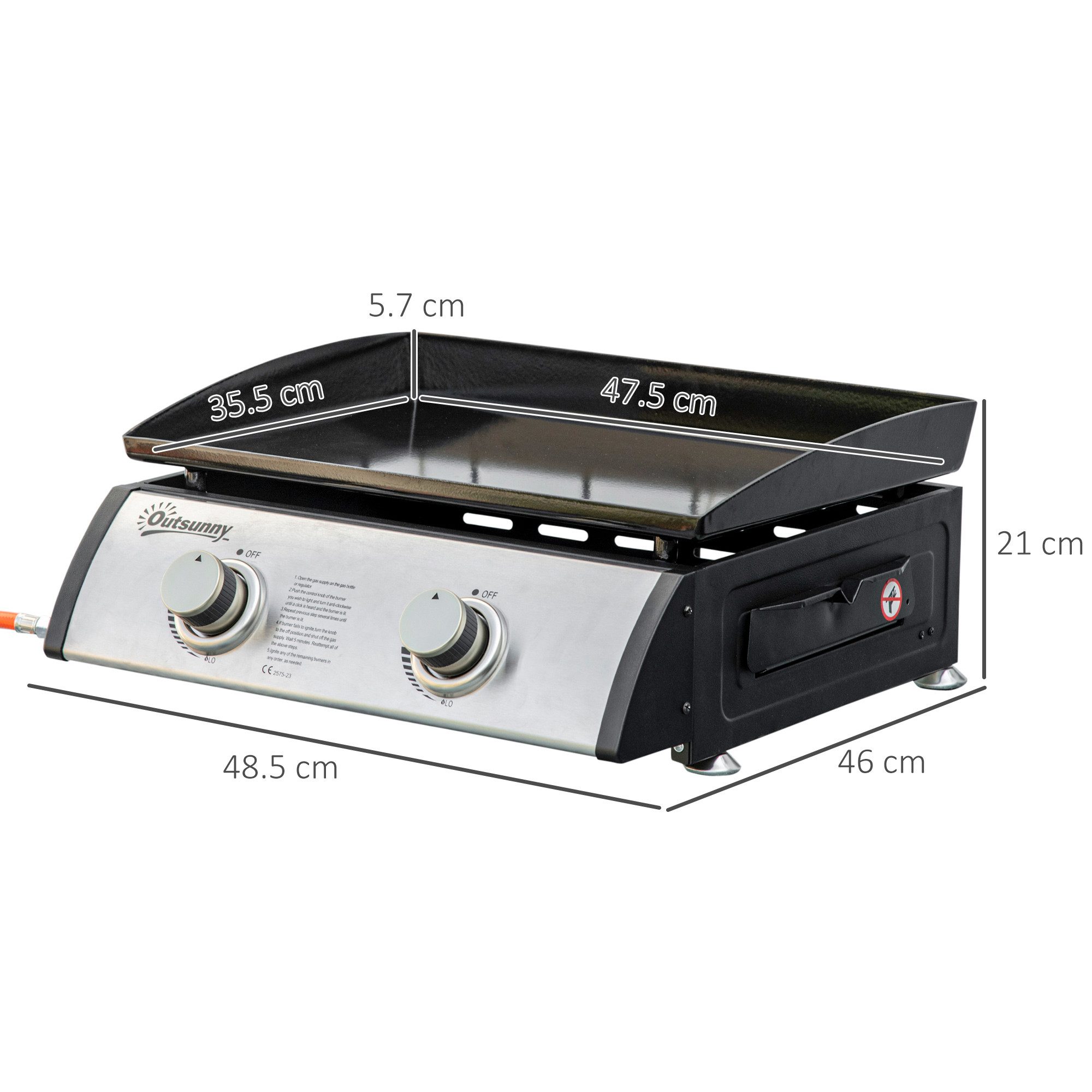 kowdom Gasgrill Kompakter 2-Brenner-Tischgrill mit Antihaft-Plancha, Tischgrill, Herausnehmbare Fettwanne, verstellbare Füße, Antihaft-Plancha