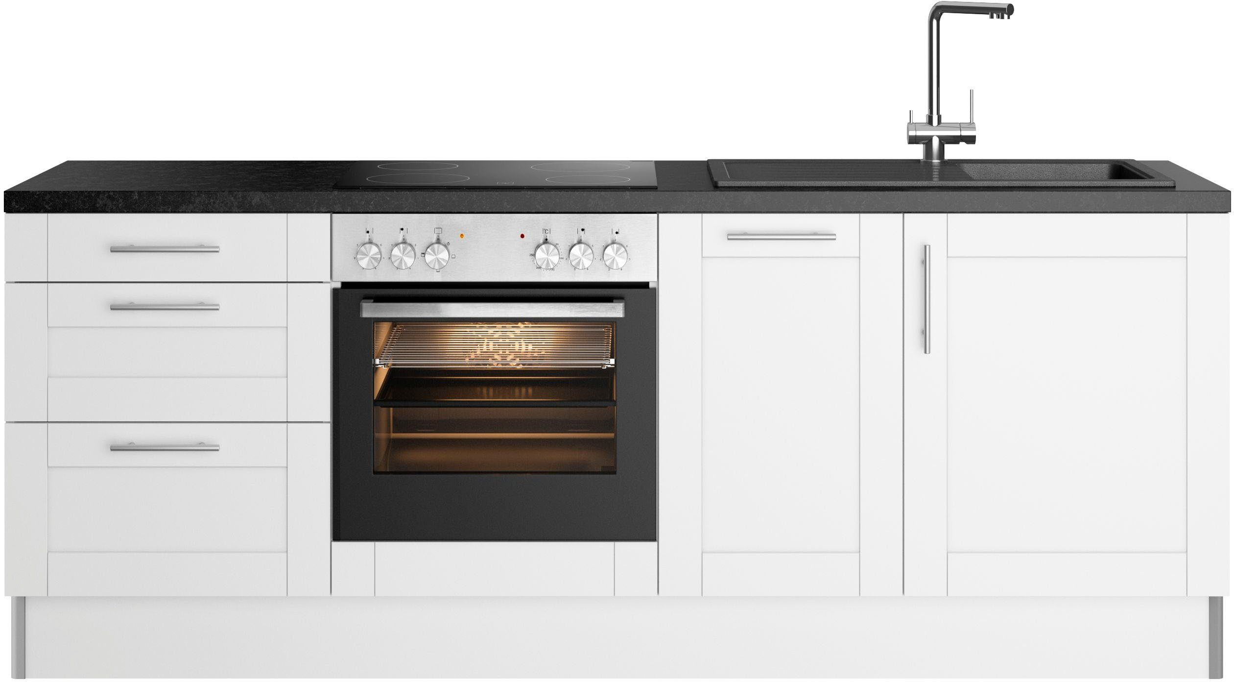 OPTIFIT Küche Ahus, 225 cm breit,wahlweise mit E-Geräten,Soft Close  Funktion, MDF Fronten | Sockelblenden