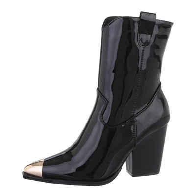 Ital-Design Damen Cowboyboots Western Westernstiefelette Blockabsatz High-Heel Stiefeletten in Schwarz