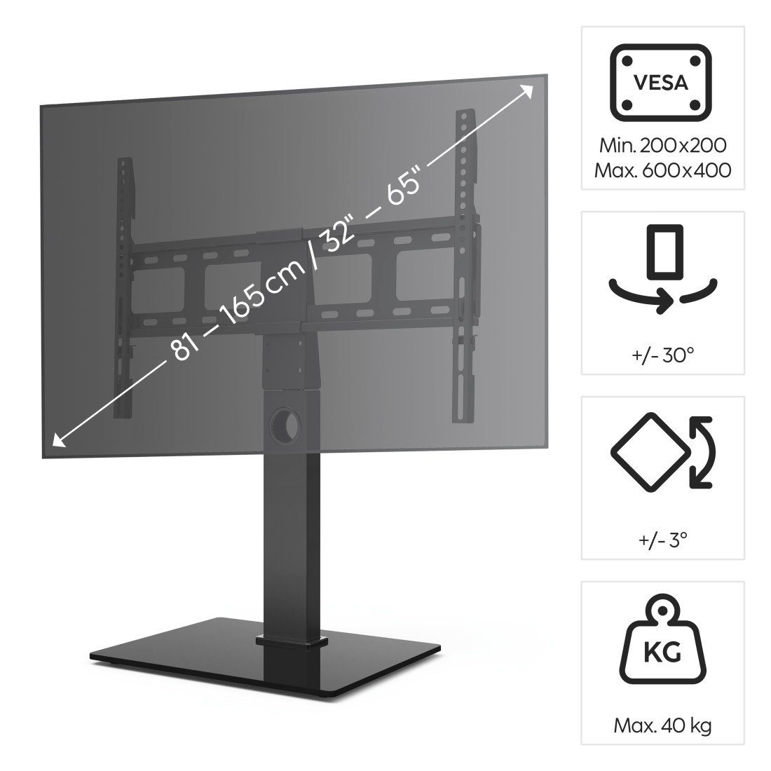 Hama TV-Standfuß TV Standfuß, schwenkbar, höhenverstellbar, 165 cm, 65 Zoll, bis 40 kg, (bis 65 Zoll)