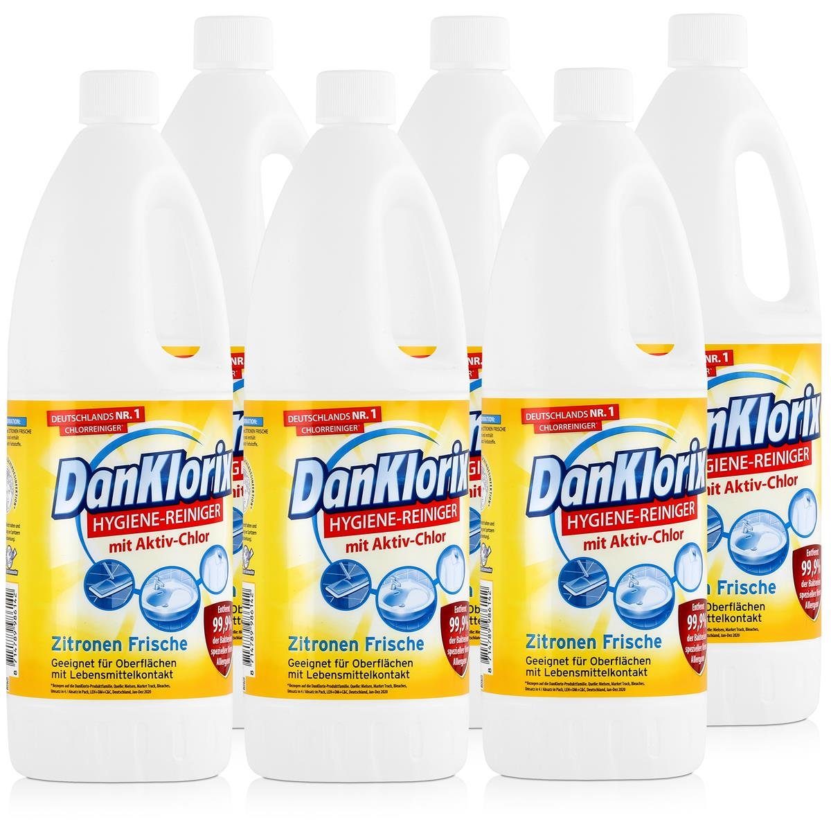 DanKlorix Hygiene-Reiniger Zitronen Frische 1,5L - Mit Aktiv-Chlor (6e WC-Reiniger
