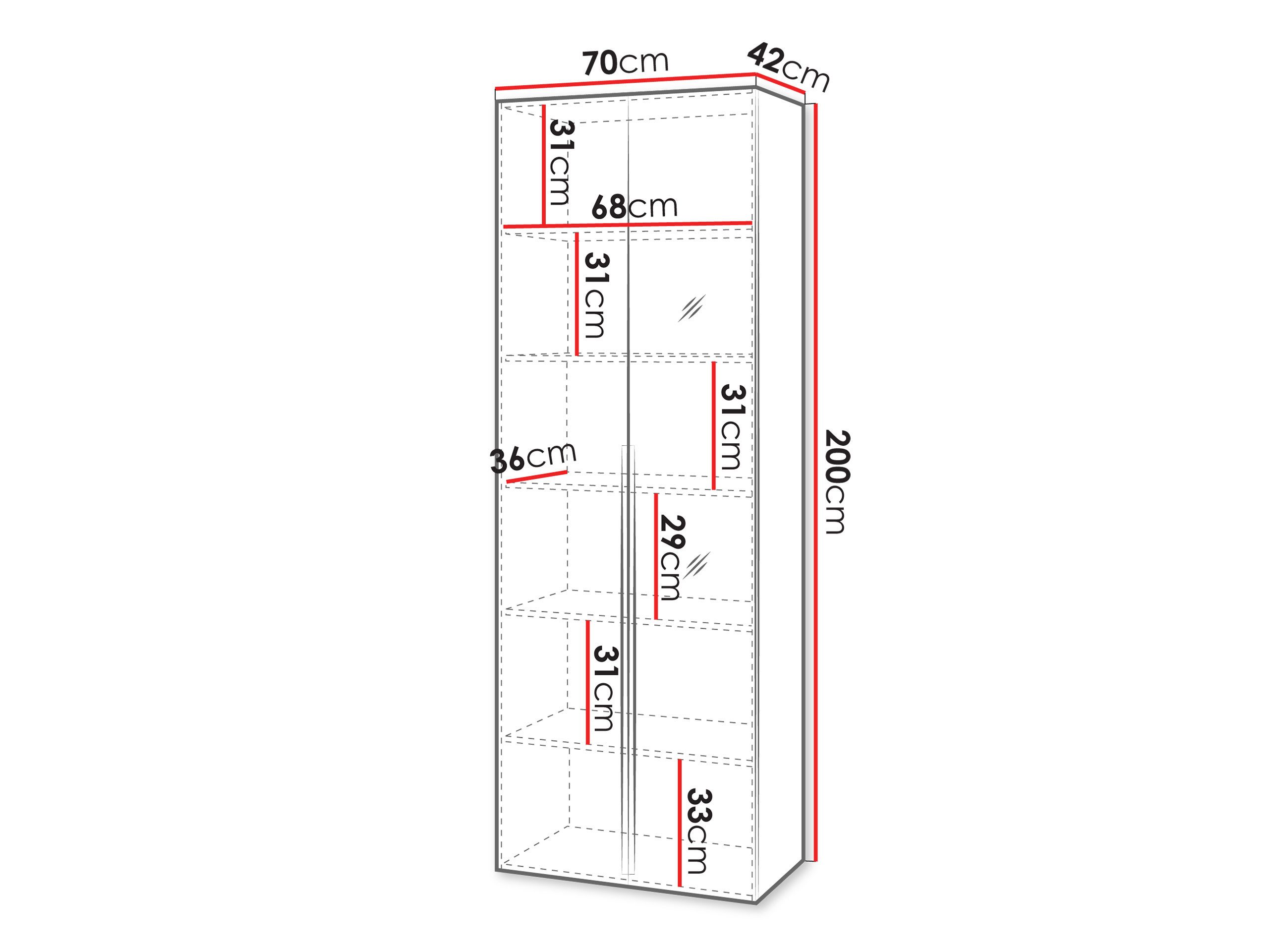 MIRJAN24 Kleiderschrank Kerkin 2D mit Spiegel (mit zwei Drehtüren) 70x42x200 cm, Griffe aus Metall in der Farbe Gold – Bild 4 von 5