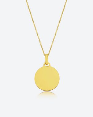 DANIEL CLIFFORD Goldkette 'Klara' Damen Halskette 585 Gold mit Gold Plättchen Anhänger (inkl. Verpackung), 14 Karat Echtgold, runder Anhänger 14mm