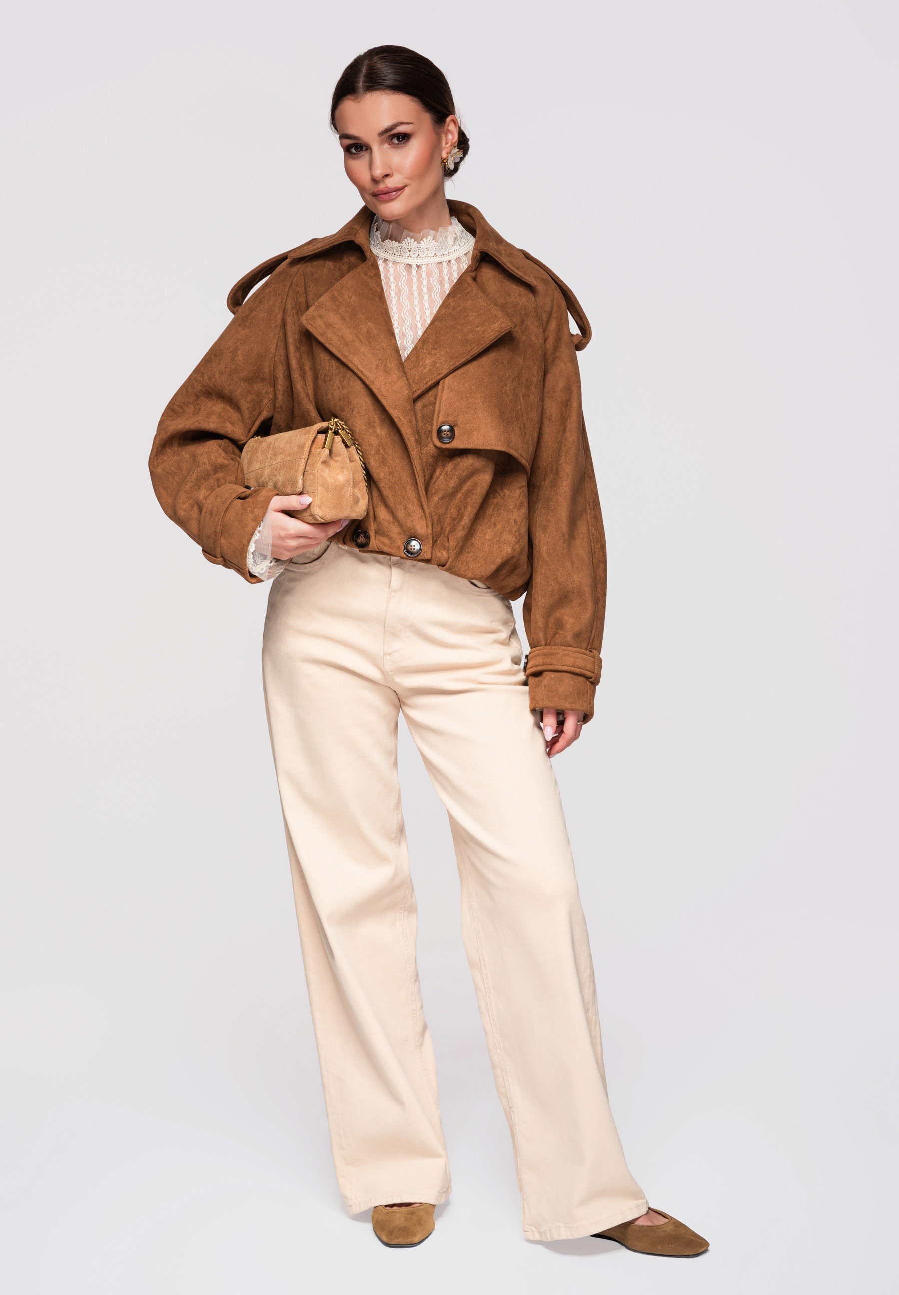 OMBRE Lederimitatjacke Kurze Oversize-Damenjacke im Trenchcoat-Stil kurze D günstig online kaufen