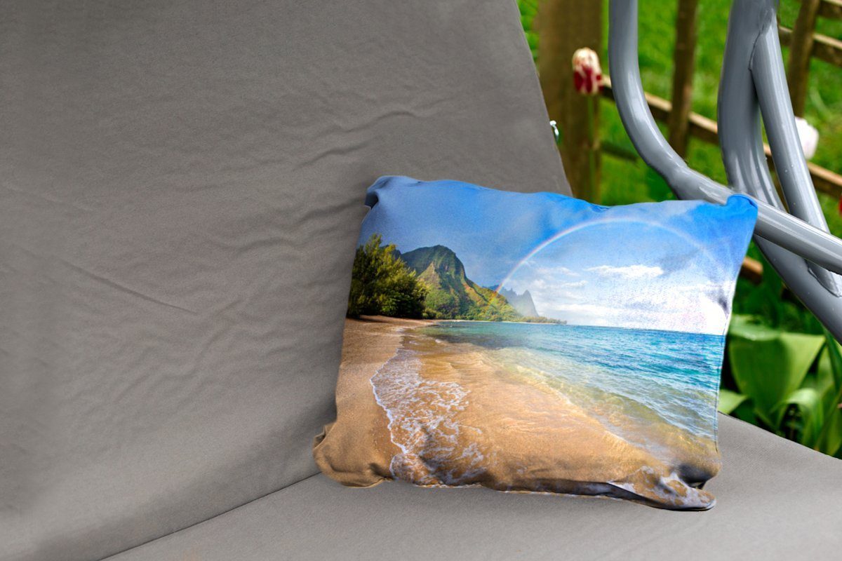 Beach Kissenhülle Polyester, Tunnels in am Hawaii, Dekokissenbezug, Outdoor-Dekorationskissen, Ein Regenbogen MuchoWow Dekokissen schöner