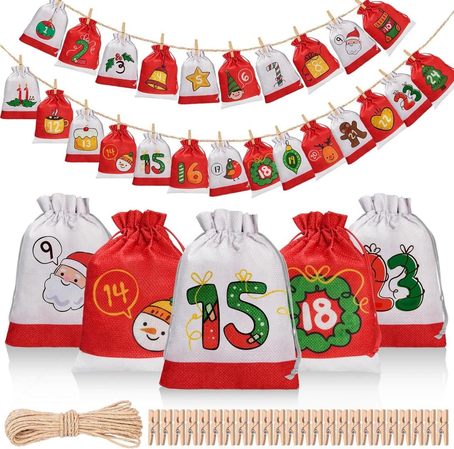 DIY-Adventskalender Adventskalender zum Befüllen 24 Säckchen Stoff 18x13cm DIY