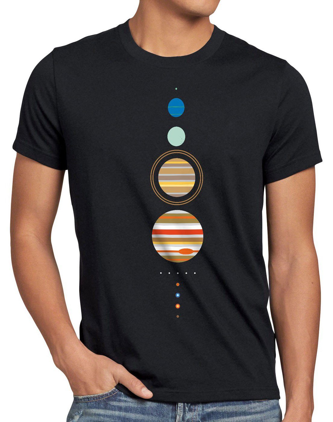 style3 Print-Shirt theory Sheldon bang system erde Sonnensystem Herren planeten big cooper T-Shirt schwarz
