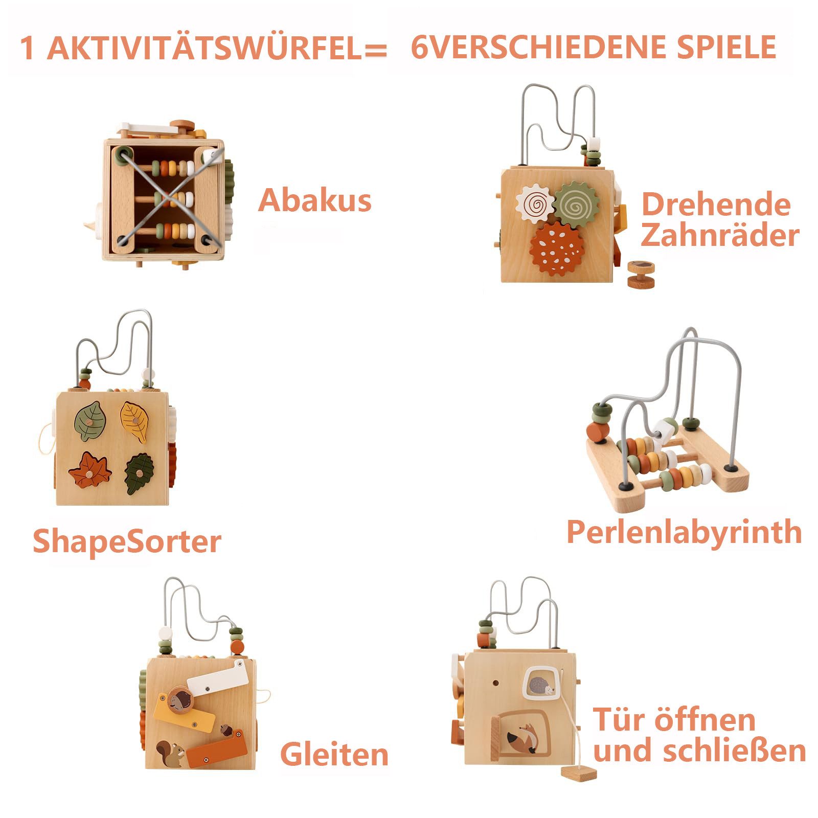 CLTYQ Motorikwürfel Montessori Motorikwürfel holzspielzeug, Interaktiver günstig online kaufen