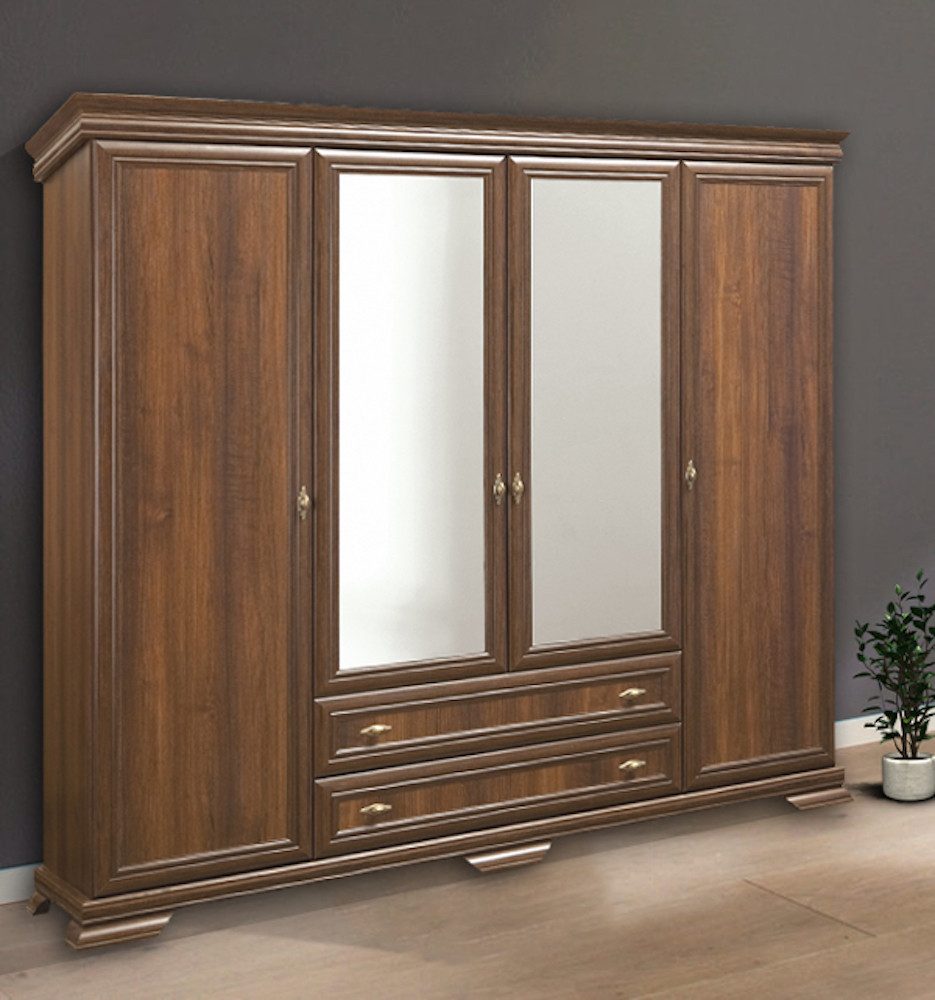 Feldmann-Wohnen Kleiderschrank Kora (1-St) 208cm 4-türig Spiegel samoa King rustikal