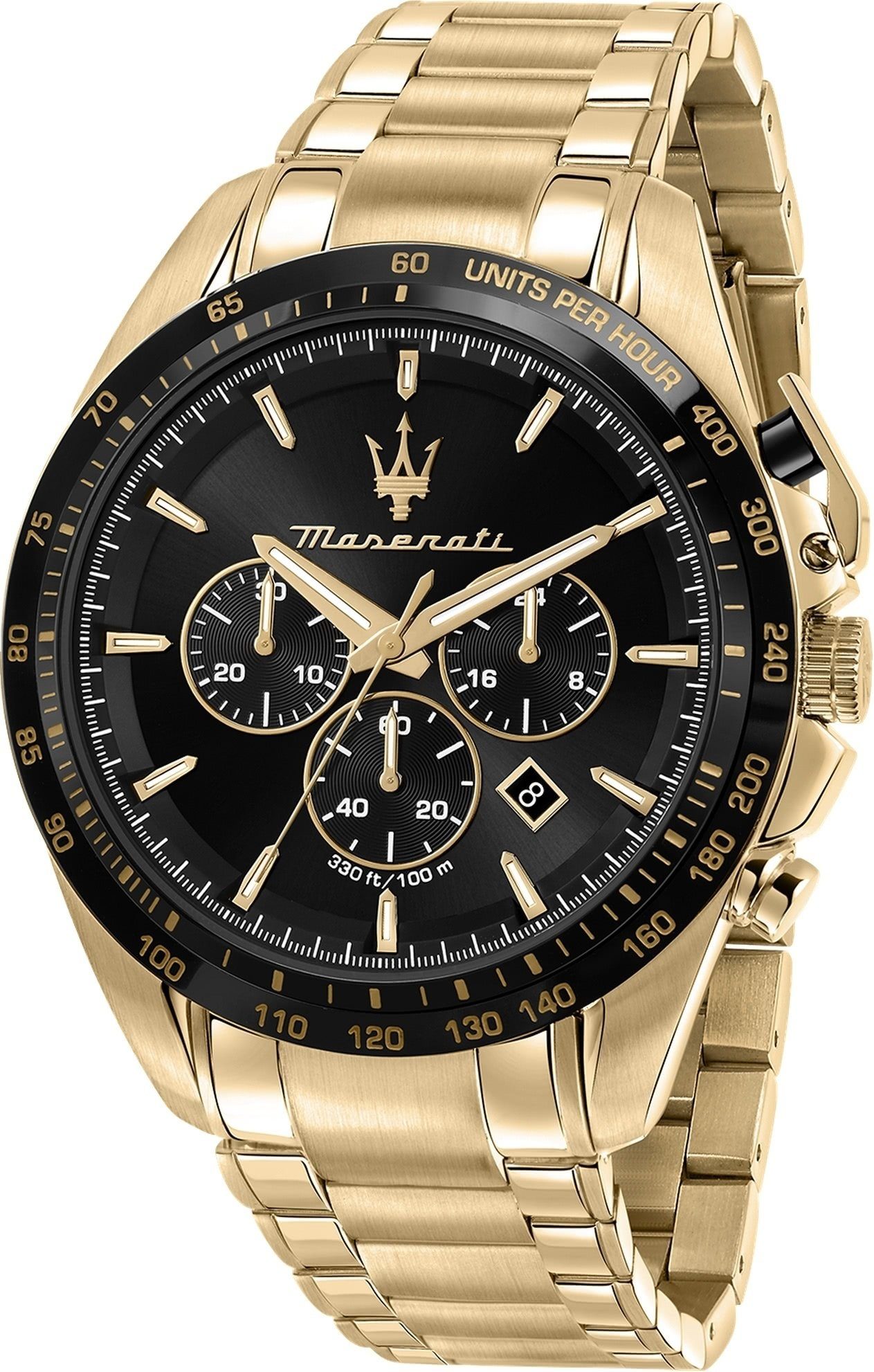 MASERATI Chronograph Herren Chronograph, 45mm) groß gold rund, Uhr (ca. Edelstahlarmband, Made-In Maserati Herrenuhr Italy