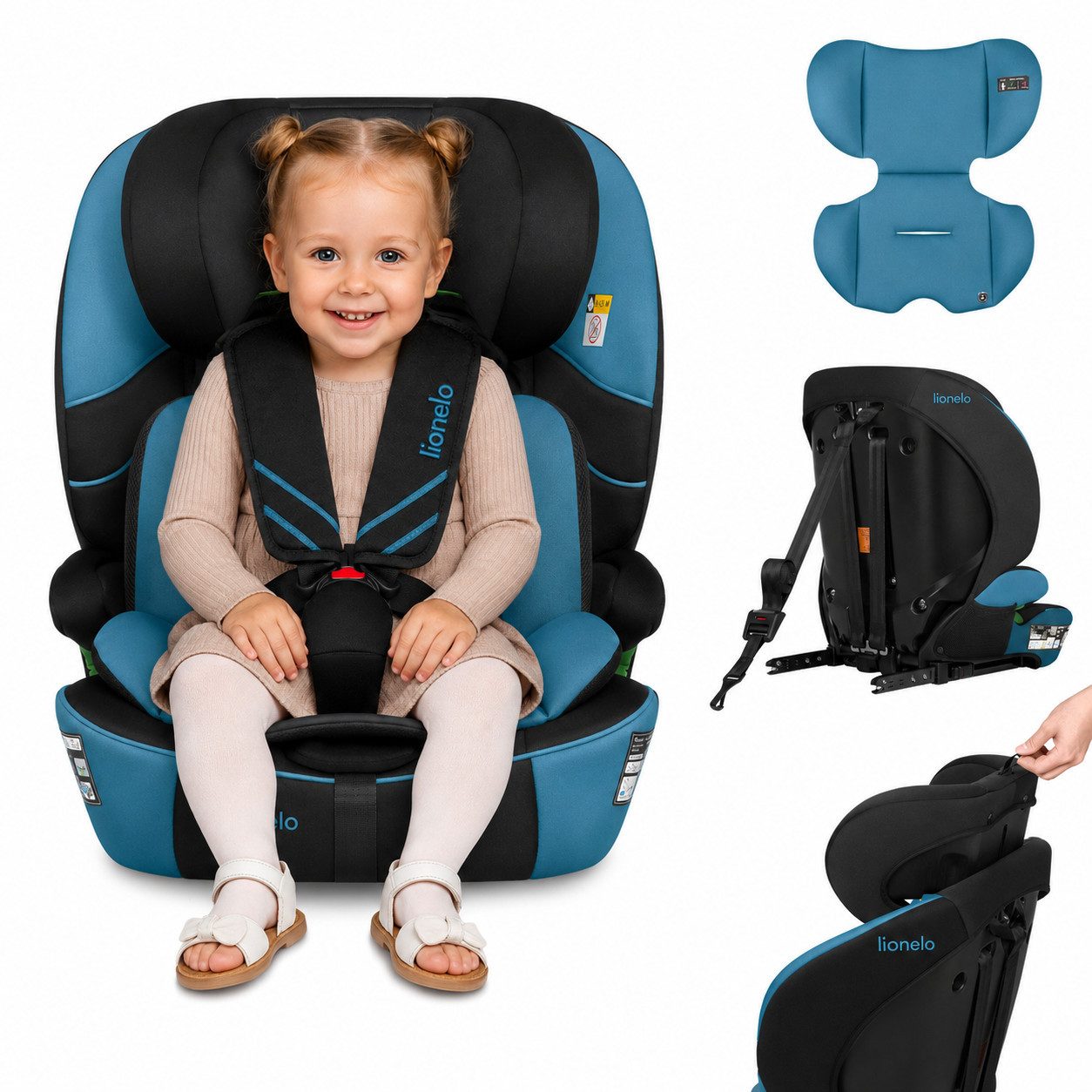 lionelo Autokindersitz LEVI FIX I-SIZE, ab: ab 15 Montaen, bis: Bis ca. 12 Jahre (150 cm), ab: 76 cm, bis: 150 cm, (Set), Dri-Seat/ISOFIX/TopTether/Reduziereinsatz/Komfort