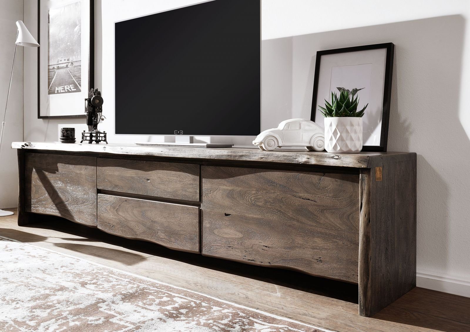 Massivmoebel24 TV-Board (TV-Board Akazie 220x45x50 grau günstig online kaufen