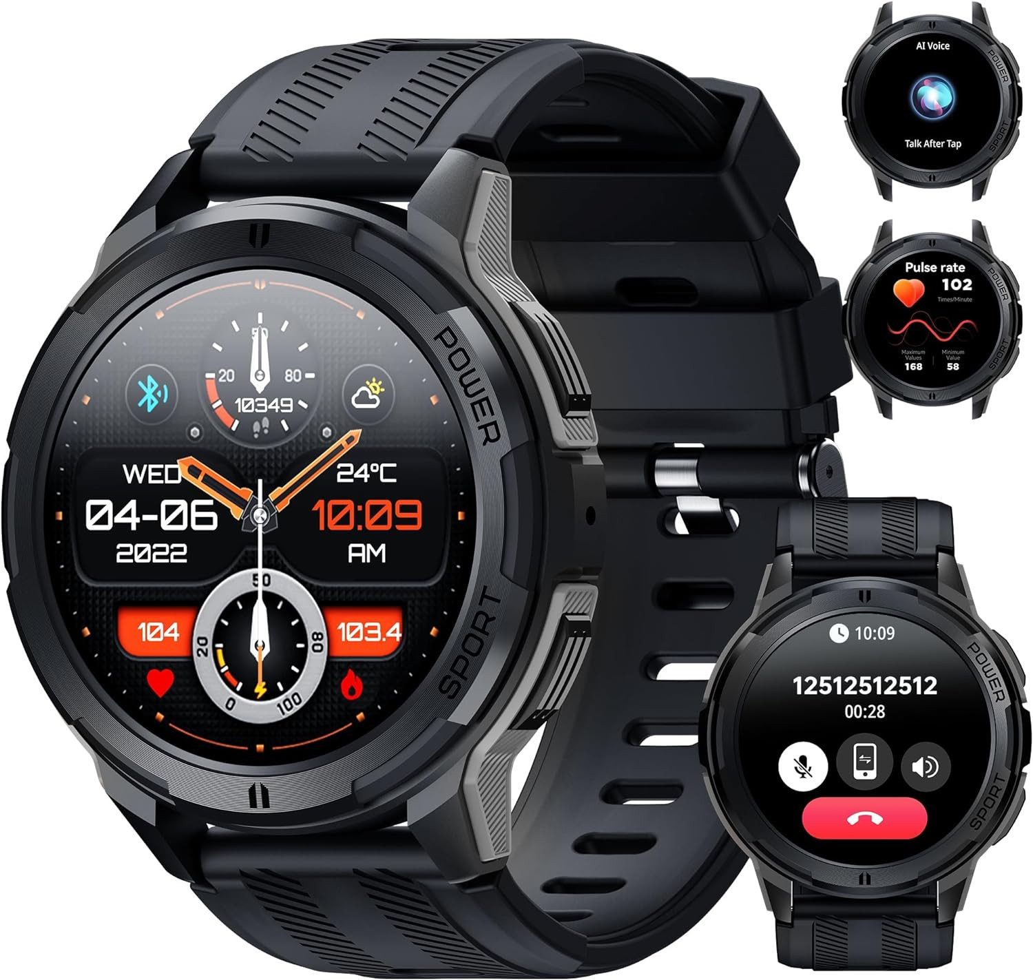 Herren's 5ATM Wasserdicht Fitness-Tracker 410mAh Akku Smartwatch