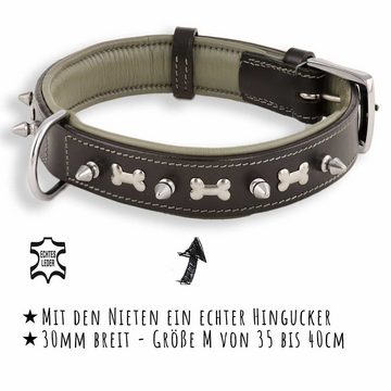 Monkimau Hunde-Halsband »Hundehalsband aus Leder mit Knochen und Nieten«, Leder