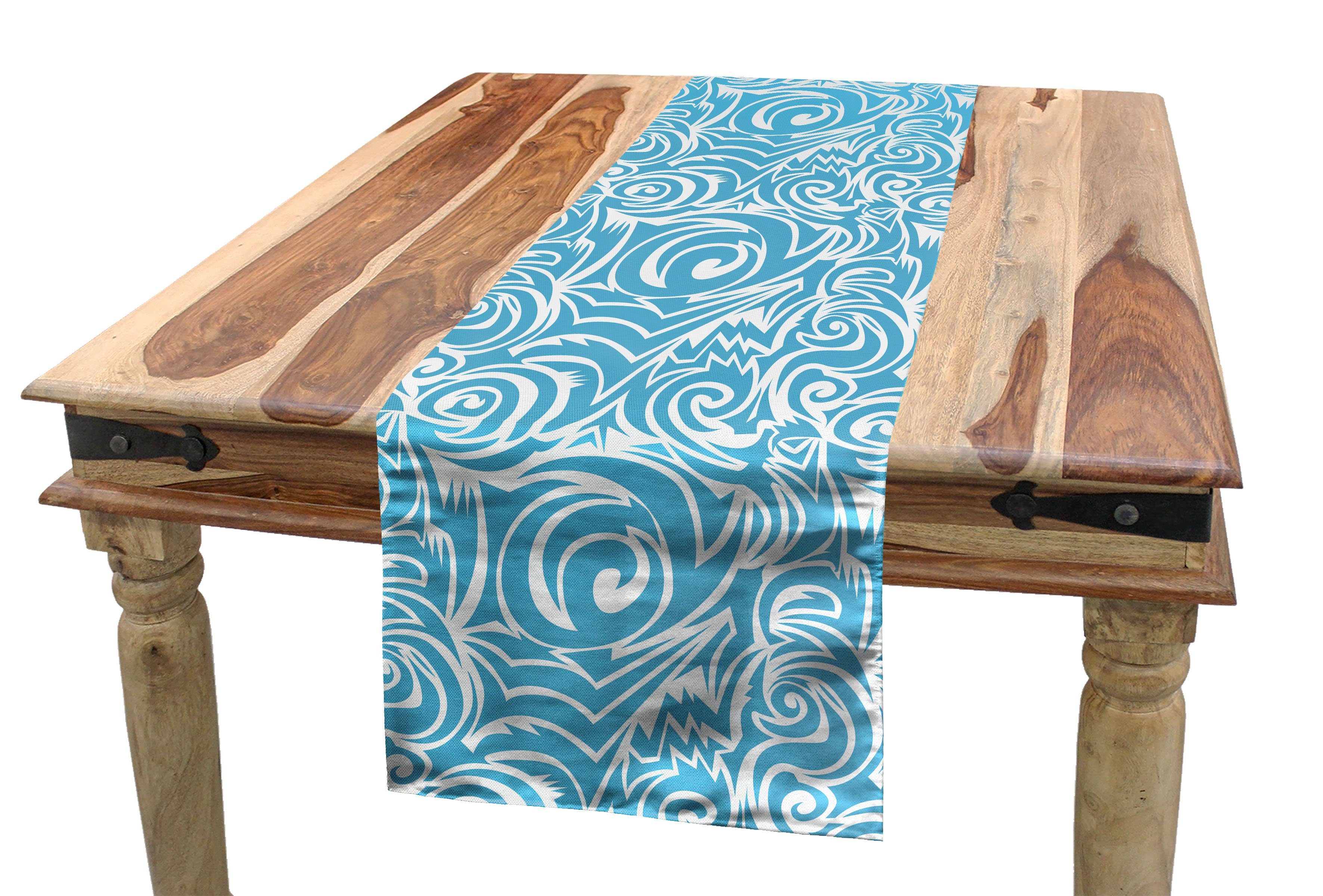 Abakuhaus Tischläufer Esszimmer Küche Rechteckiger Dekorativer Tischläufer, Blau und weiß Balinese Tribal