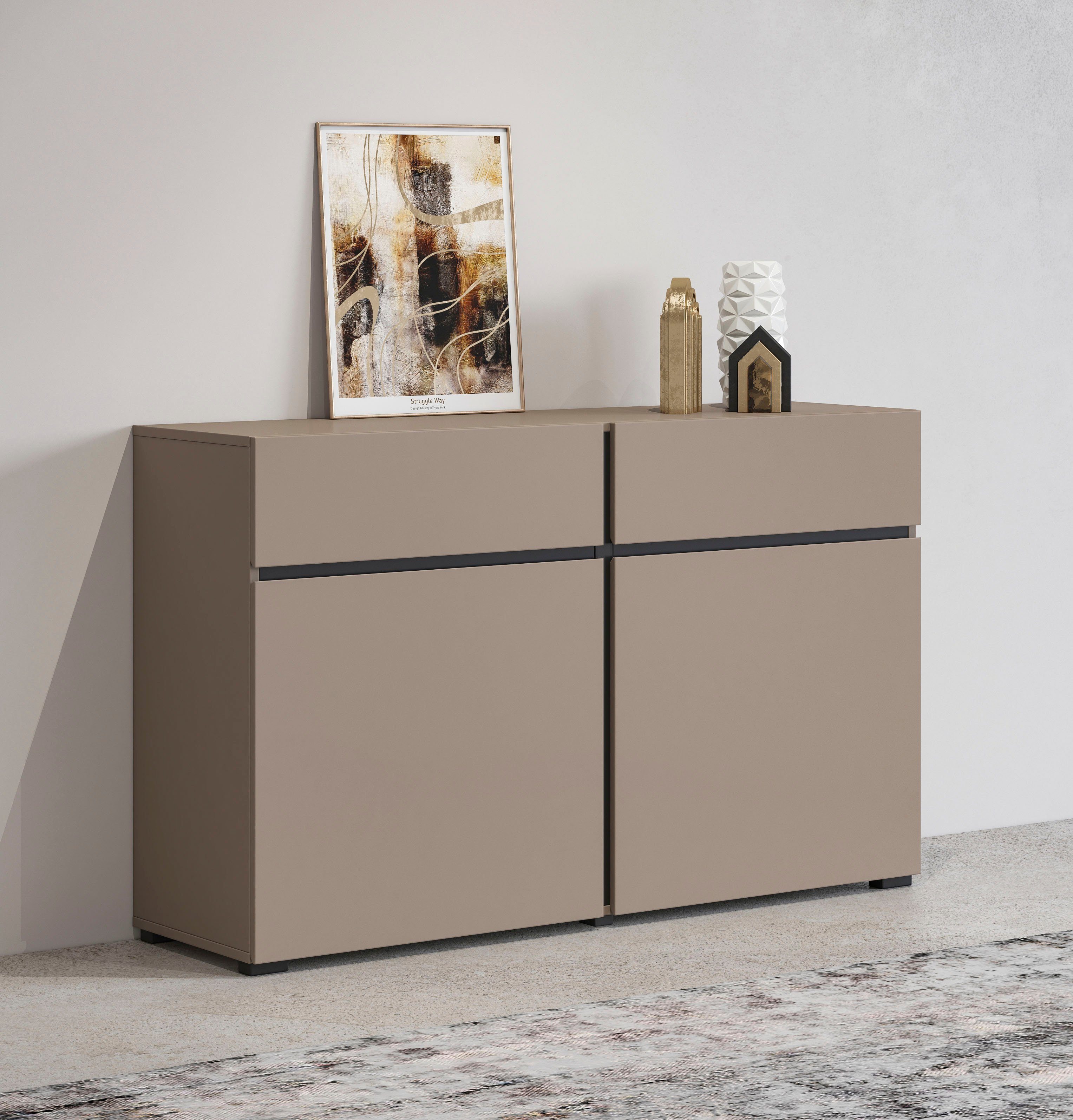 INOSIGN Sideboard Cross,Breite 119,5 cm, moderne grifflose Kommode,2 Türen/2 Schubkästen, Schubladenschrank,Anrichte mit viel Stauraum, Einlegeböden verstellbar