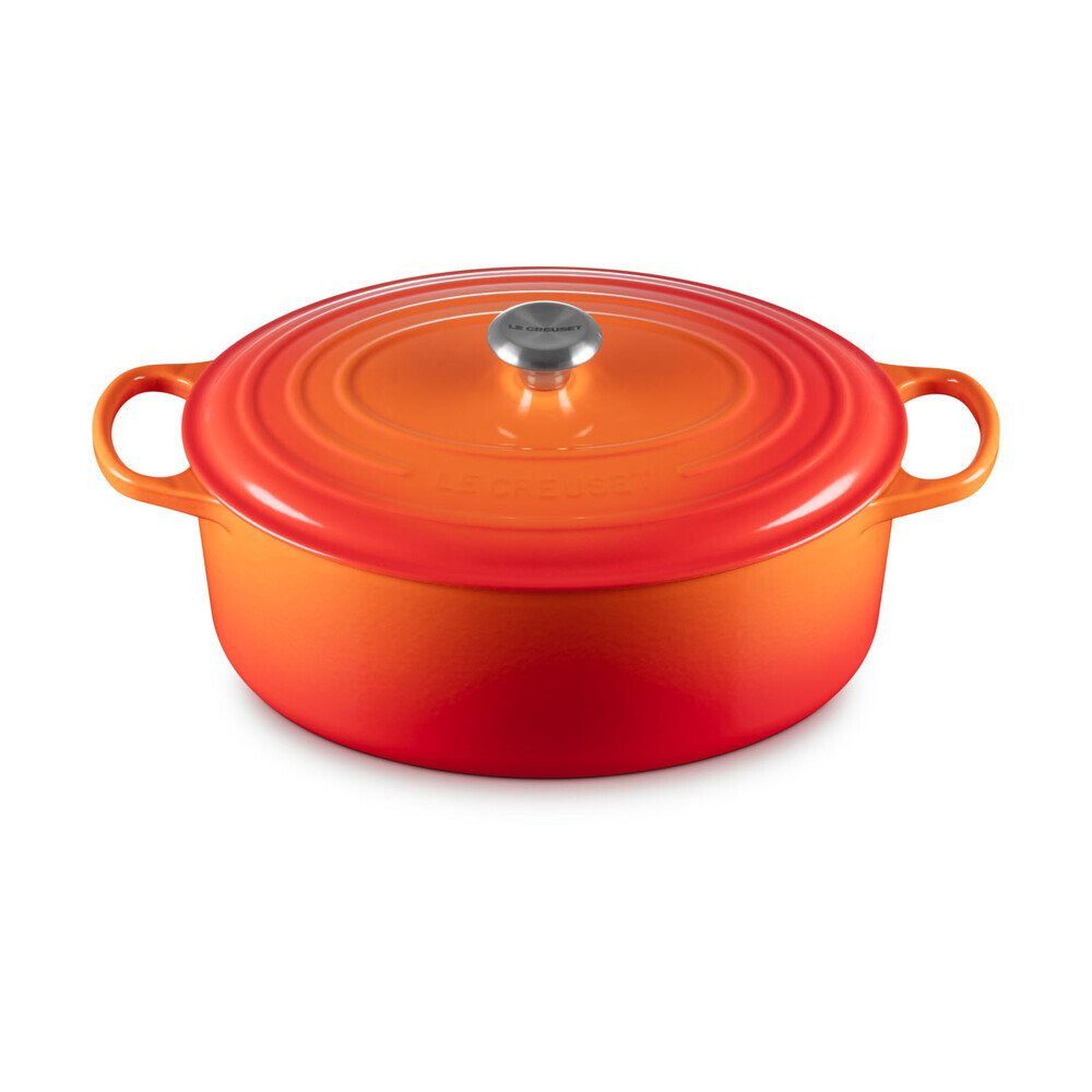 LE CREUSET Bräter Bräter mit Deckel 35 cm Signature Ofenrot, Emailliertes Gusseisen, ovaler Schmortopf, Cocotte, Bratentopf, ca. 8-10 Pers., Ø35cm, rot