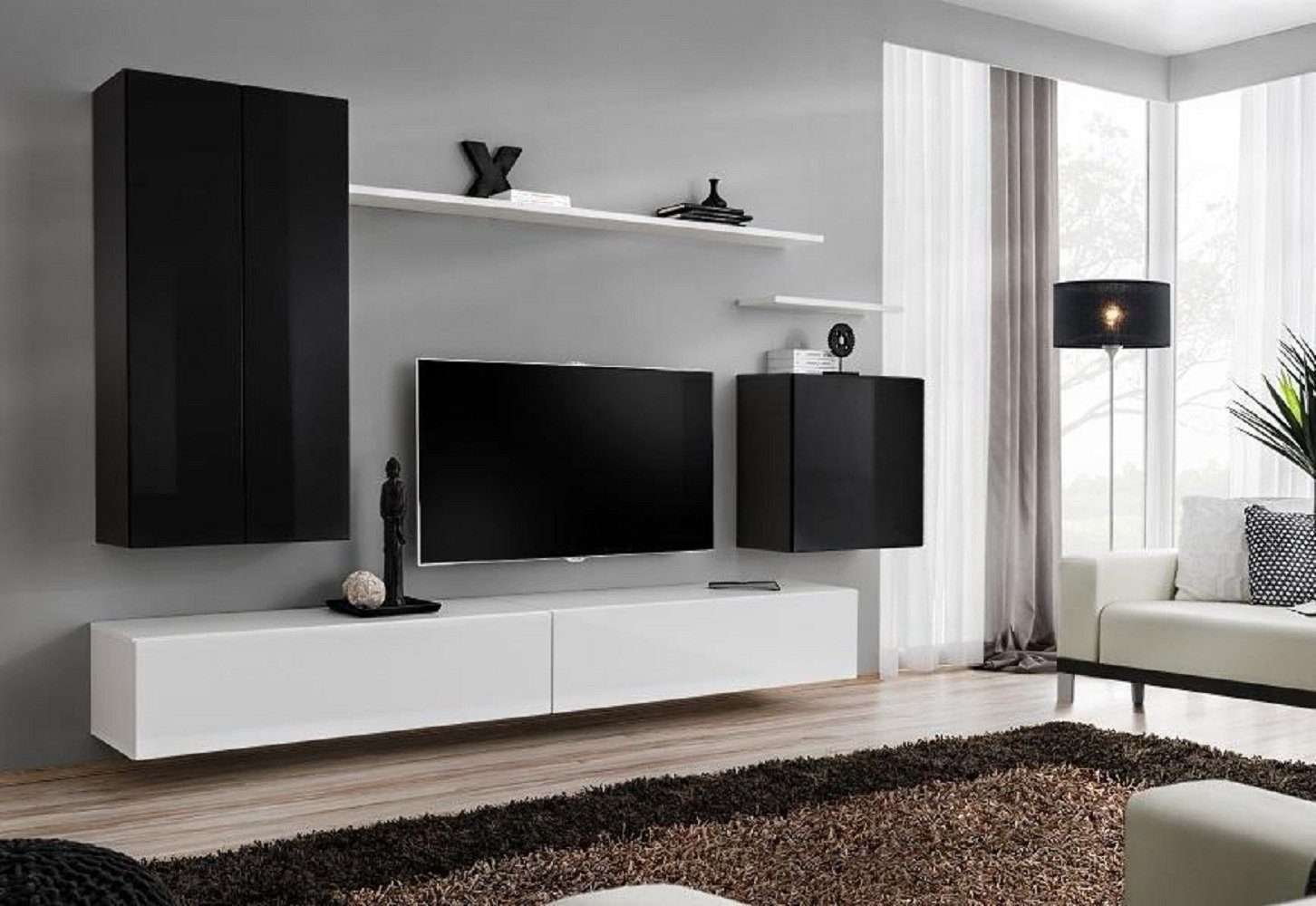 Wandregal Wohnzimmermöbel Wohnwand Wohnzimmer-Set 2x Design + Luxus Ständer Europa TV Wohnwand in Wandregal), Wandschrank 1x 3x + Weiß, 2x (8-St., JVmoebel Made +