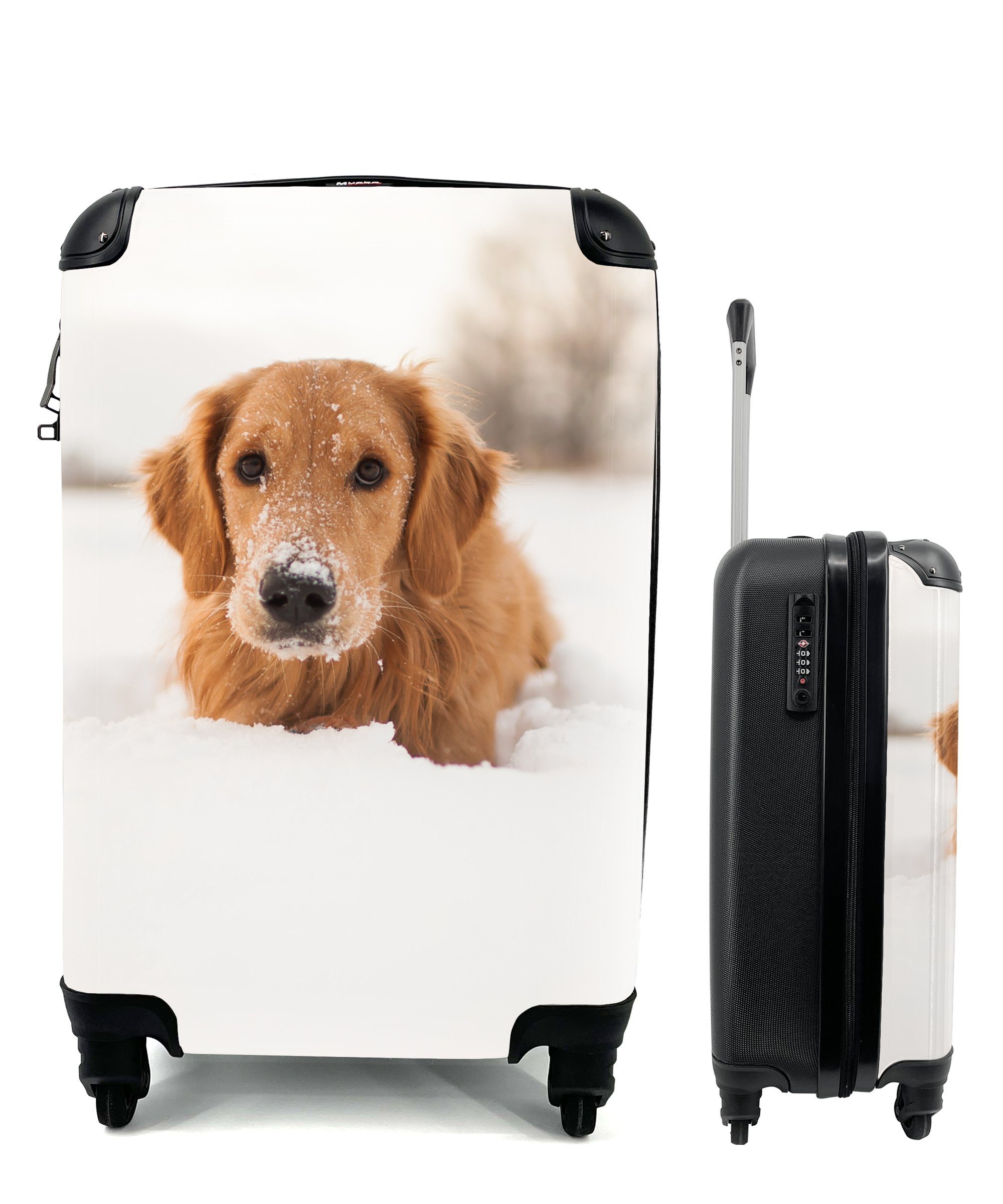MuchoWow Handgepäckkoffer Hund - Schnee - Winter, 4 Rollen, Reisetasche mit rollen, Handgepäck für Ferien, Trolley, Reisekoffer