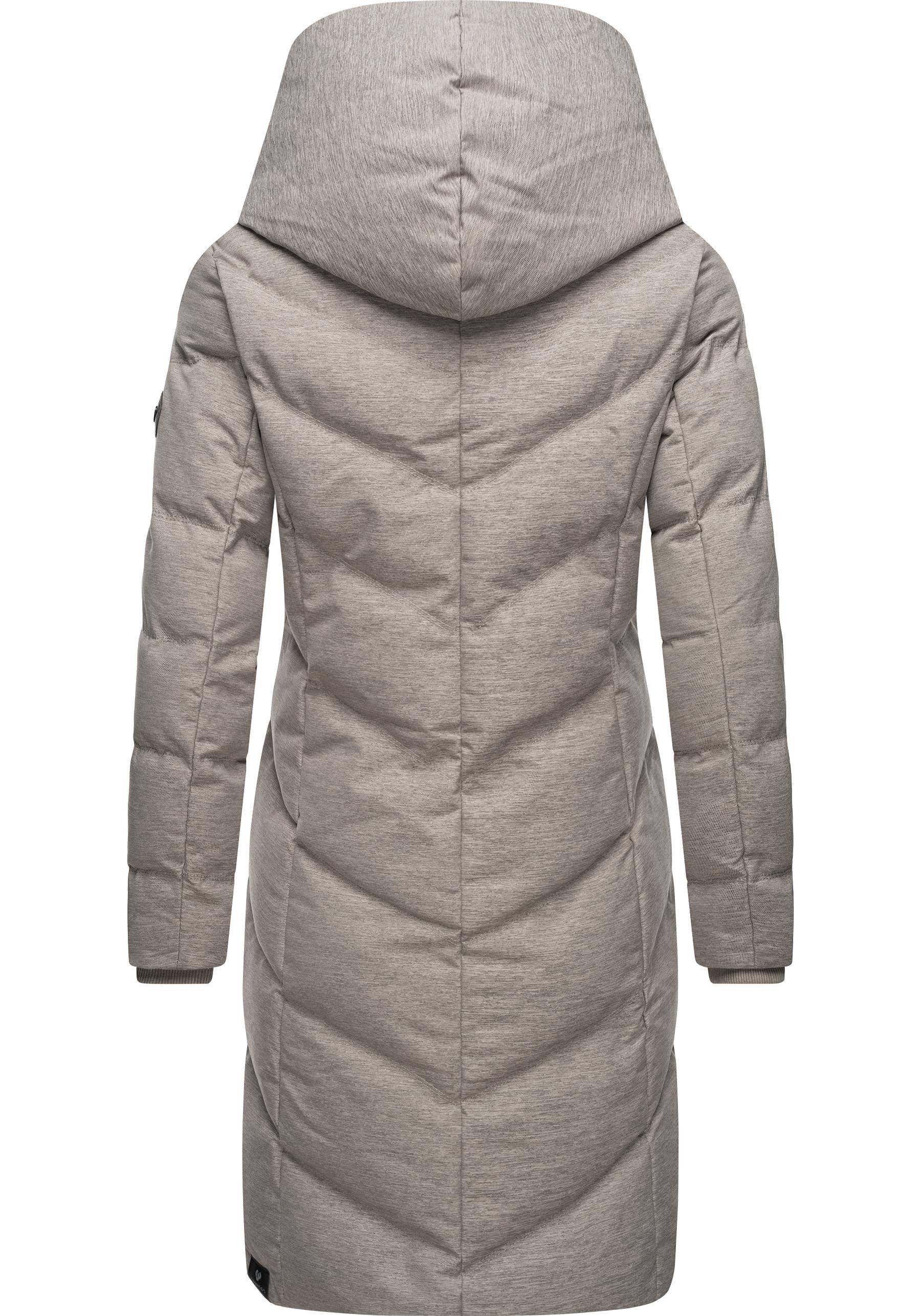Ragwear Steppmantel Natalka Melange wasserdichter Damen Wintermantel mit gefütterter Kapuze