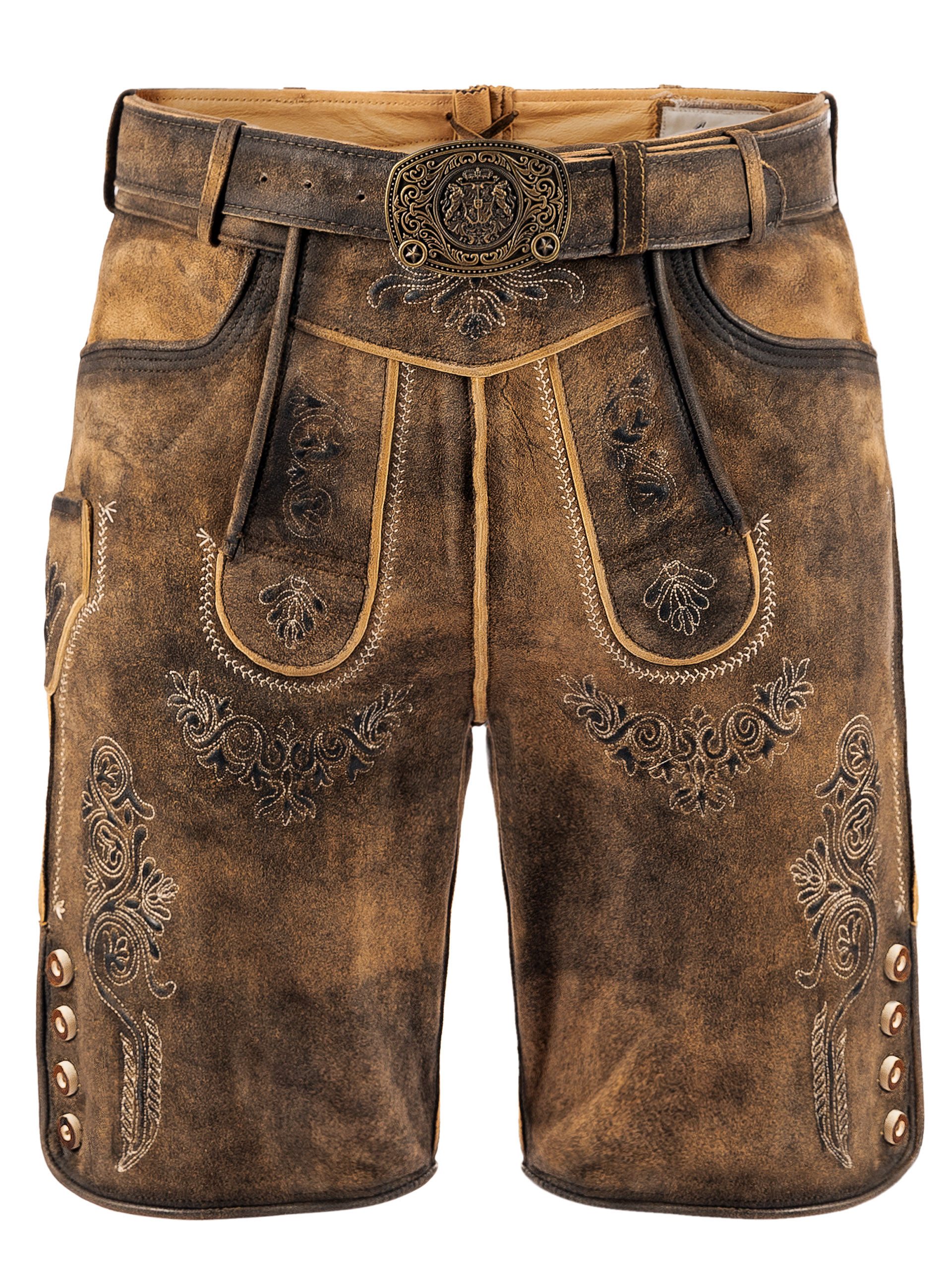 FUCHS Trachtenlederhose Trachtenlederhose Herren kurz Dunkelbraun Echtleder Antik Tracht (1-tlg)