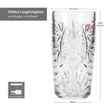 MamboCat Glas 6x Starla Longdrink-Gläser 300ml Cocktailglas transparent Relief, Glas