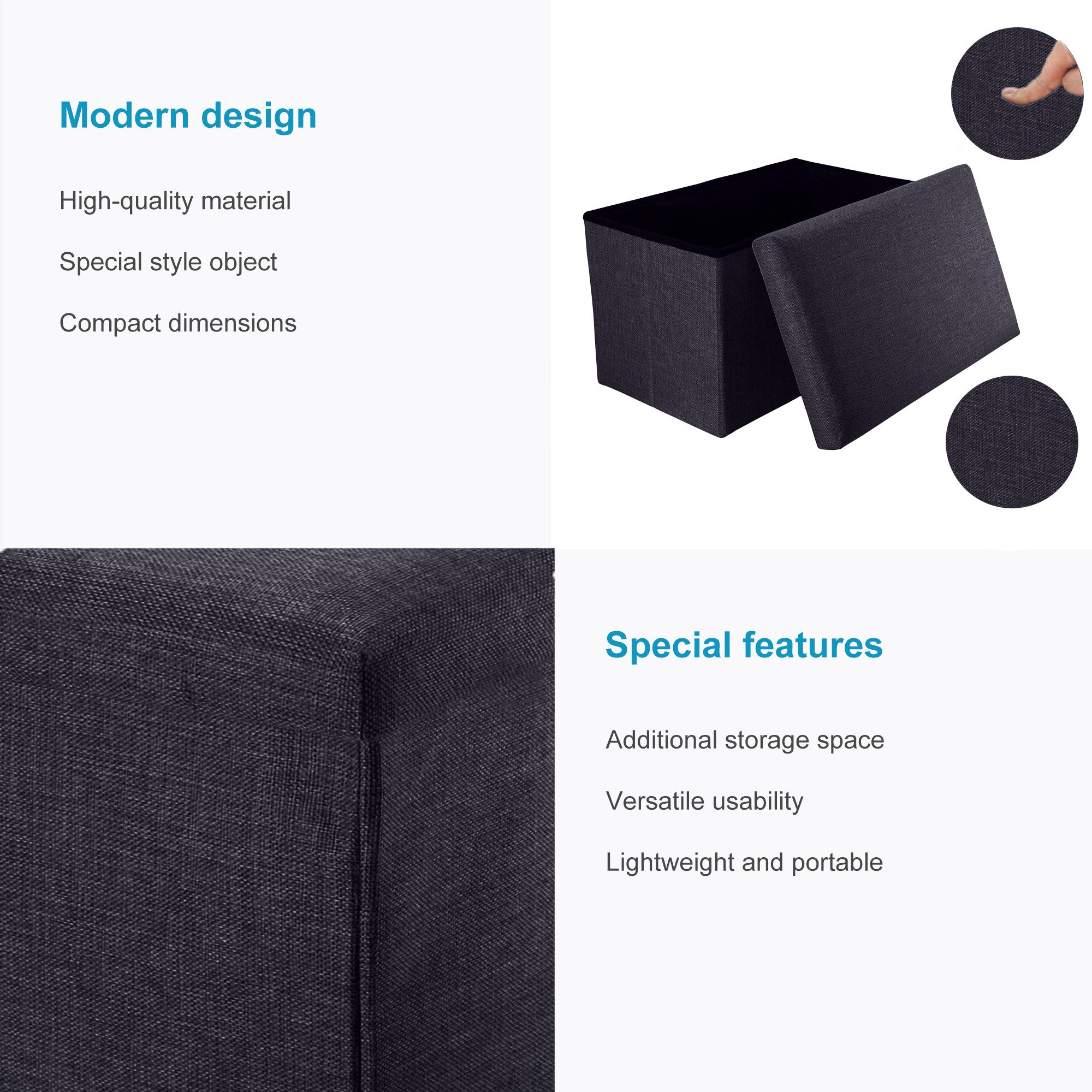 Intirilife Sitzbank, Sitzbank Faltbar 49x30x30 cm Sitzhocker Sitzwürfel Aufbewahrungsbox