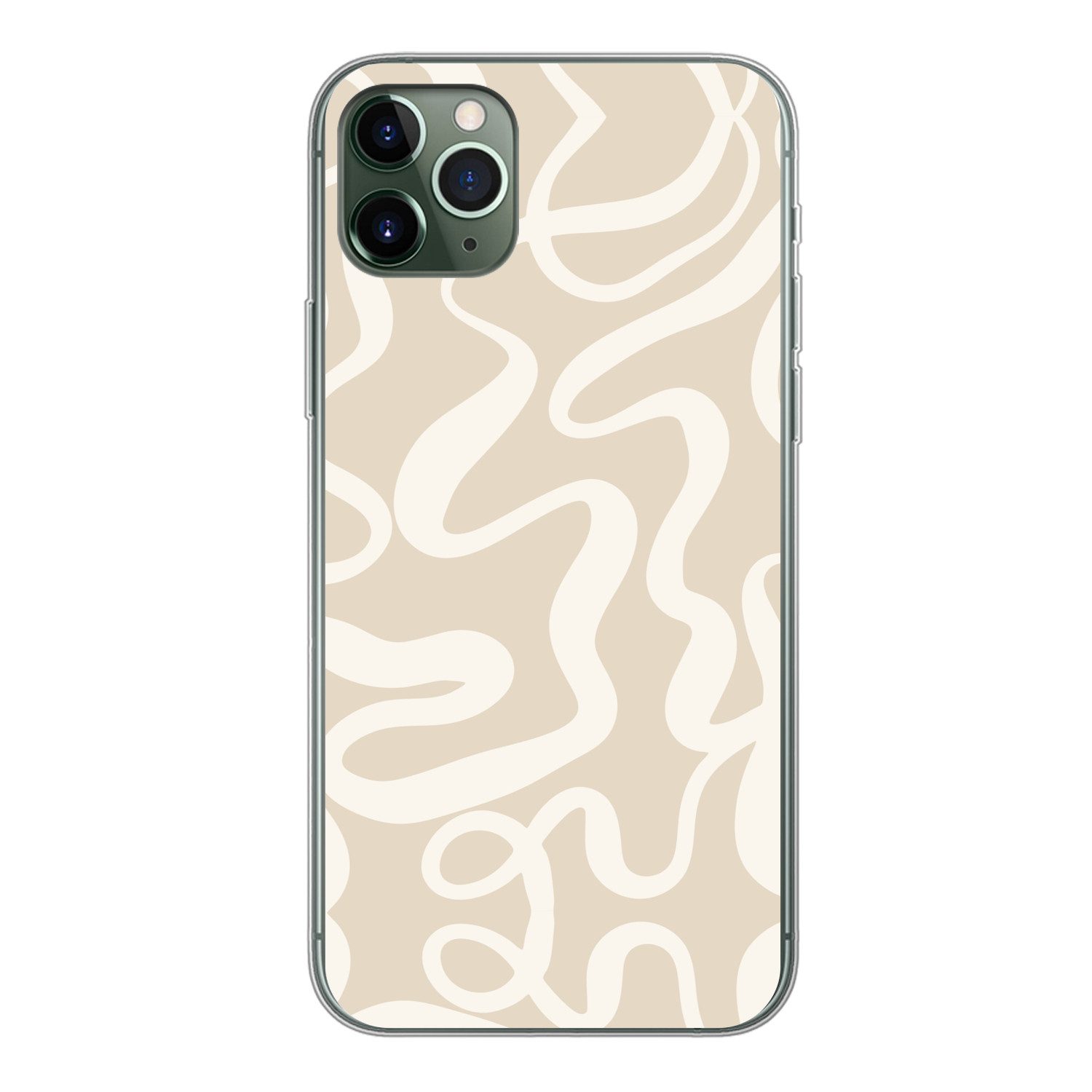 MuchoWow Handyhülle für Apple iPhone 11 Pro Max Linien - Abstrakt - Beige - Weiß - Minimal, Smartphone-Bumper, Print, Handy Schutzhülle Dünn