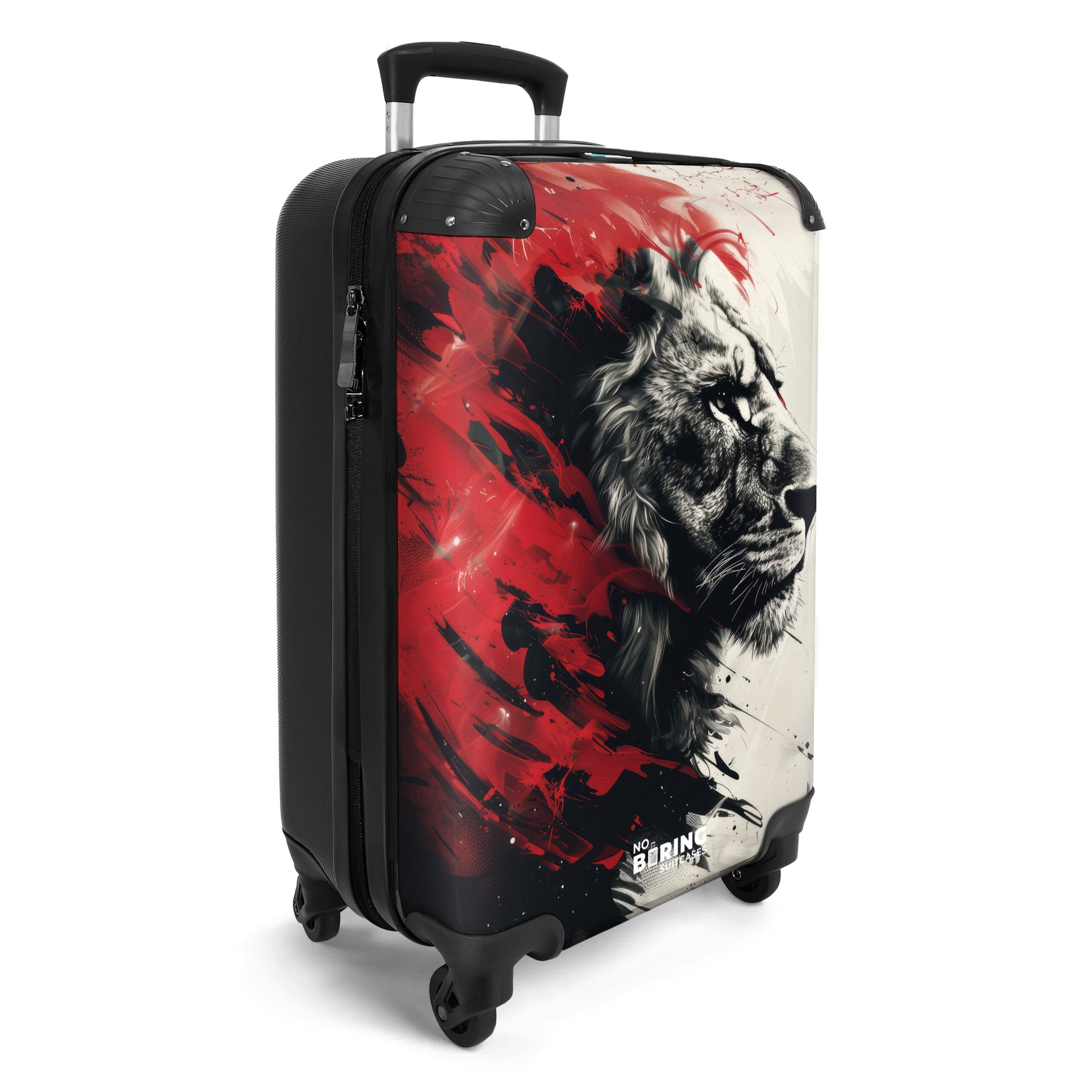 NoBoringSuitcases.com© Hartschalen-Trolley Schwarzer und weißer Löwe mit roter Farbe 55x35x20cm, Reisekoffer mit 4 Rollen, Carry on luggage, Männer – Bild 2 von 5
