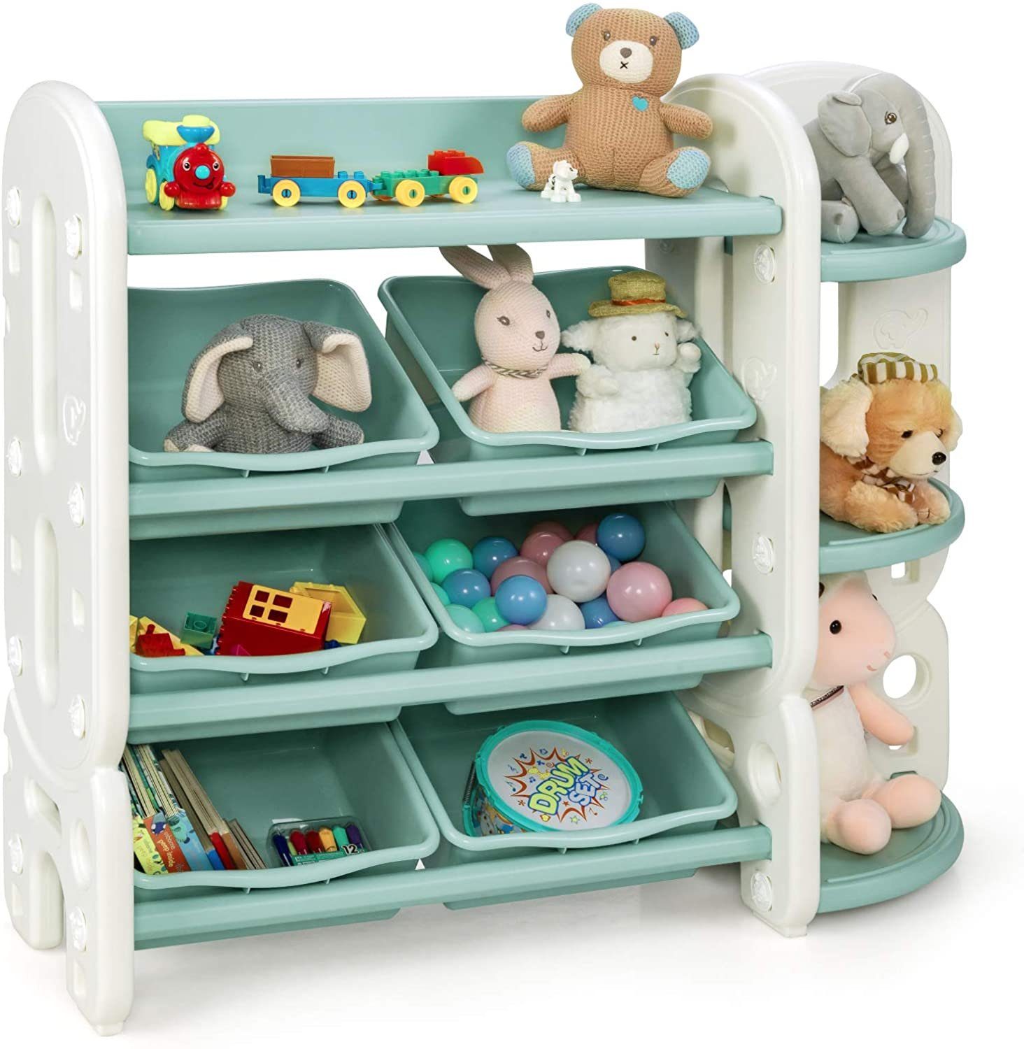 COSTWAY Eckregal »Spielzeugregal, Aufbewahrungsregal«, mit 6  Aufbewahrungsboxen und 4 Ablagen, ideal für Kinderzimmer und Kindergarten