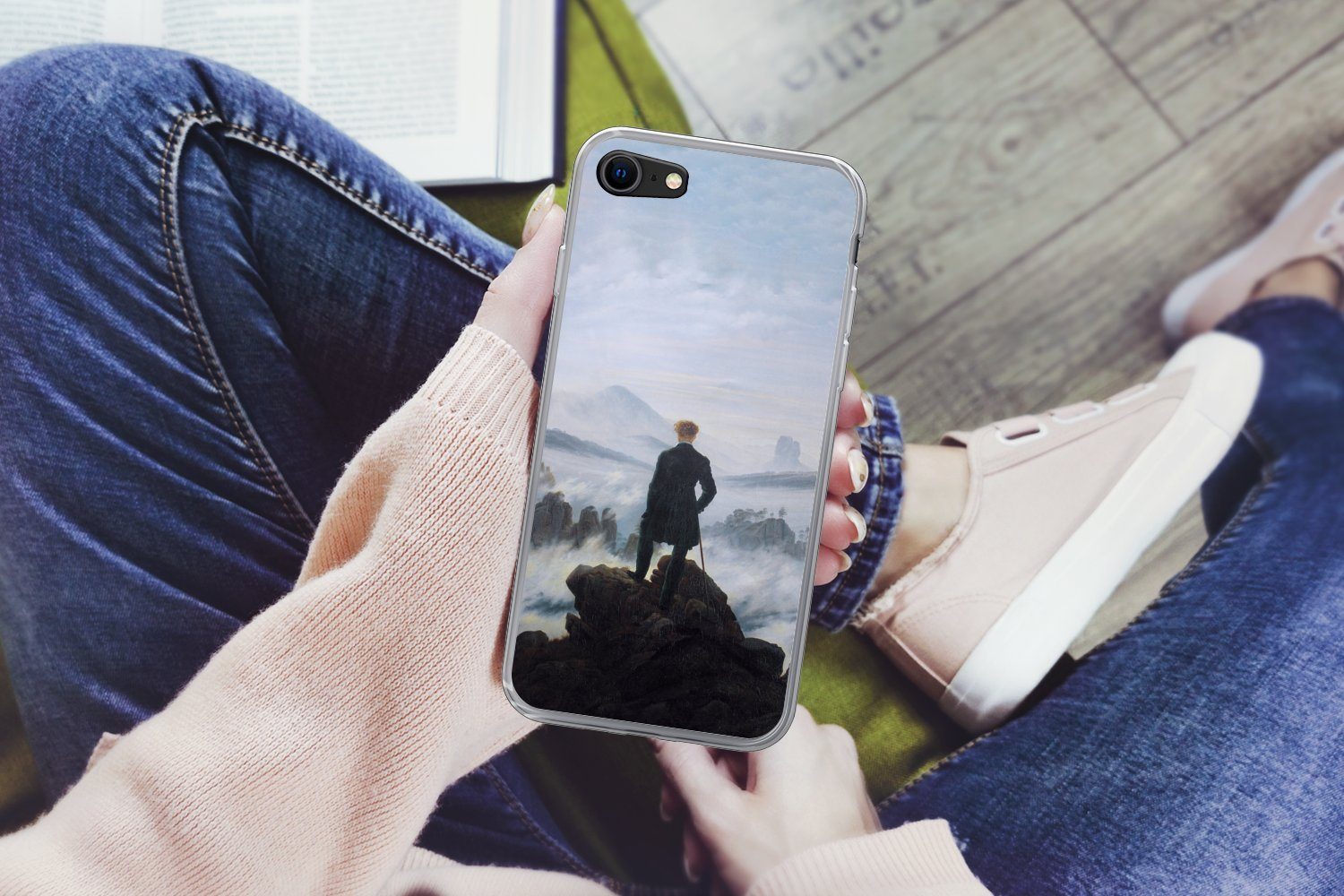 MuchoWow Handyhülle für Apple iPhone 7 Der Wanderer über dem Nebelmeer - Caspar David Frie, Smartphone-Bumper, Print, Handy Schutzhülle Dünn