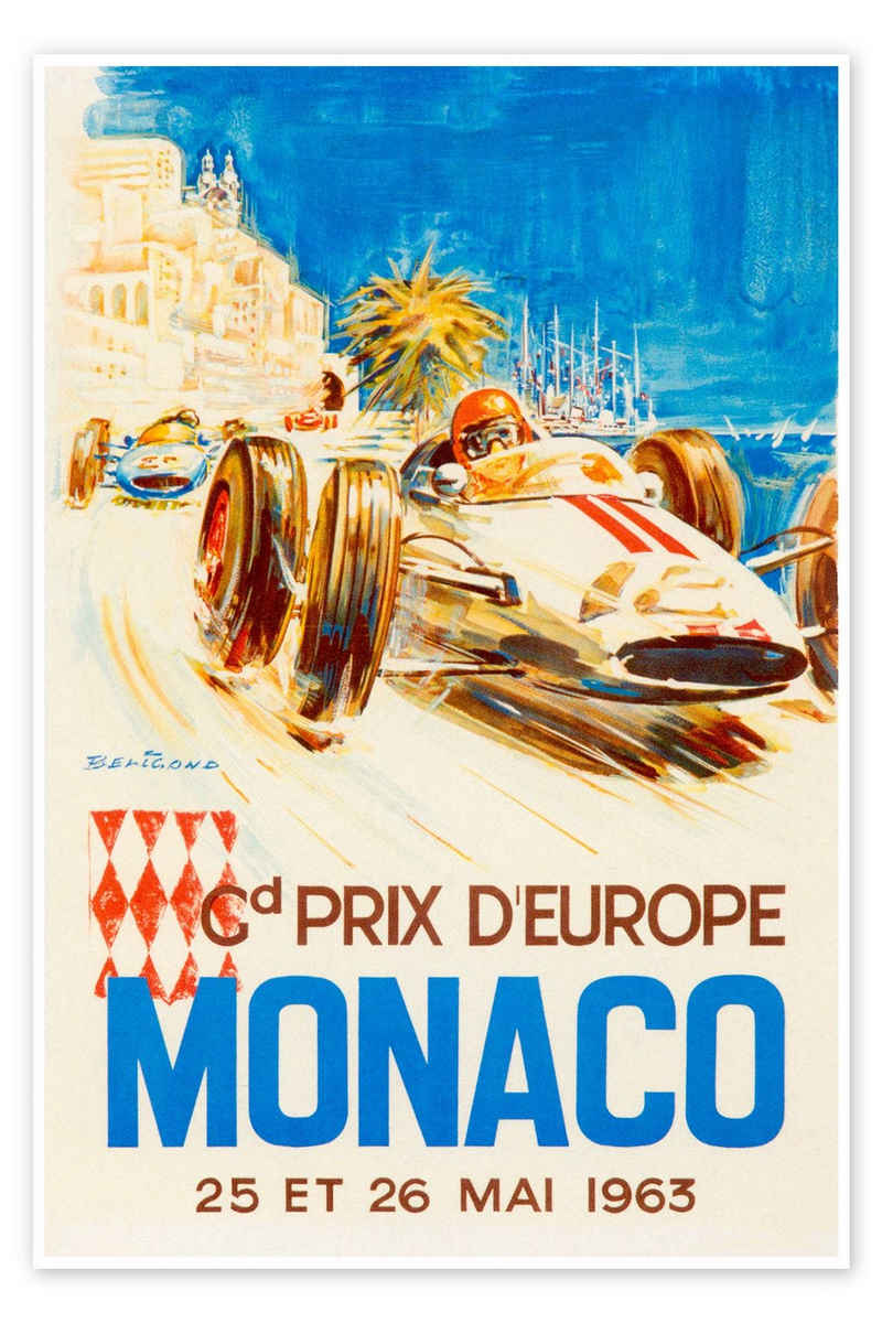 Posterlounge Poster Vintage Travel Collection, Großer Preis von Monaco 1963 (französisch), Vintage Illustration