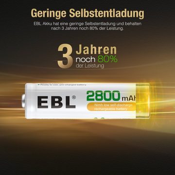 EBL 4 Stück AA Akku 2800mAh, NiMH Akkubatterien Akku AA (1,2 V, 4 St)