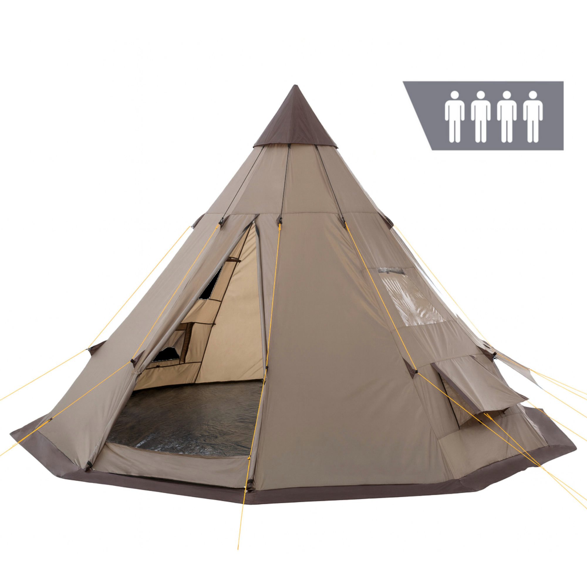 CampFeuer Tipi-Zelt Tipi Zelt Spirit 4 Personen, 3000 mm Wassersäule, Braun, Kegelzelt, Personen: 4
