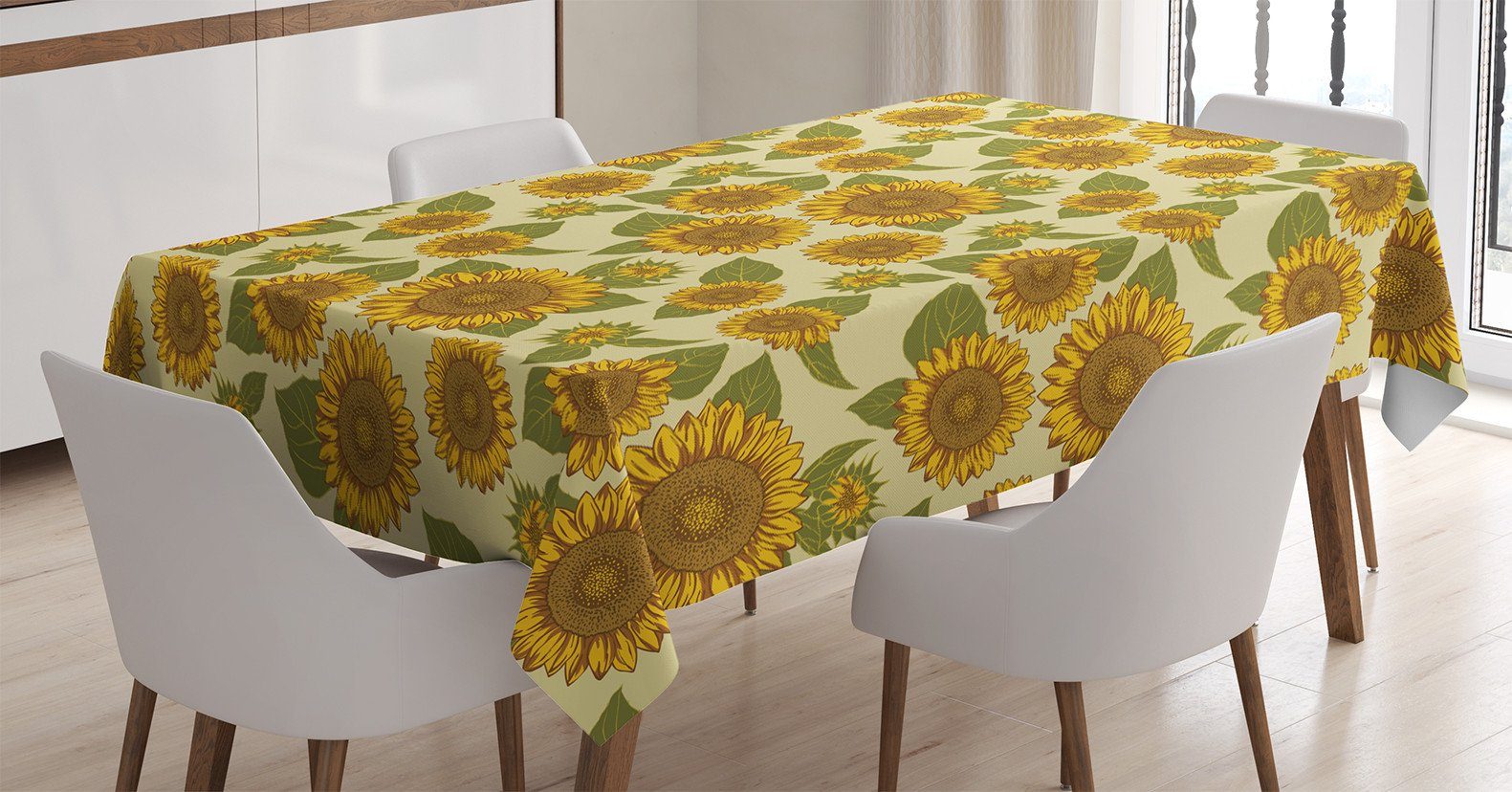 Klare Abakuhaus Stil Tischdecke den Sunflower Jahrgang Funky Farben, Bereich geeignet Außen Farbfest Für Waschbar