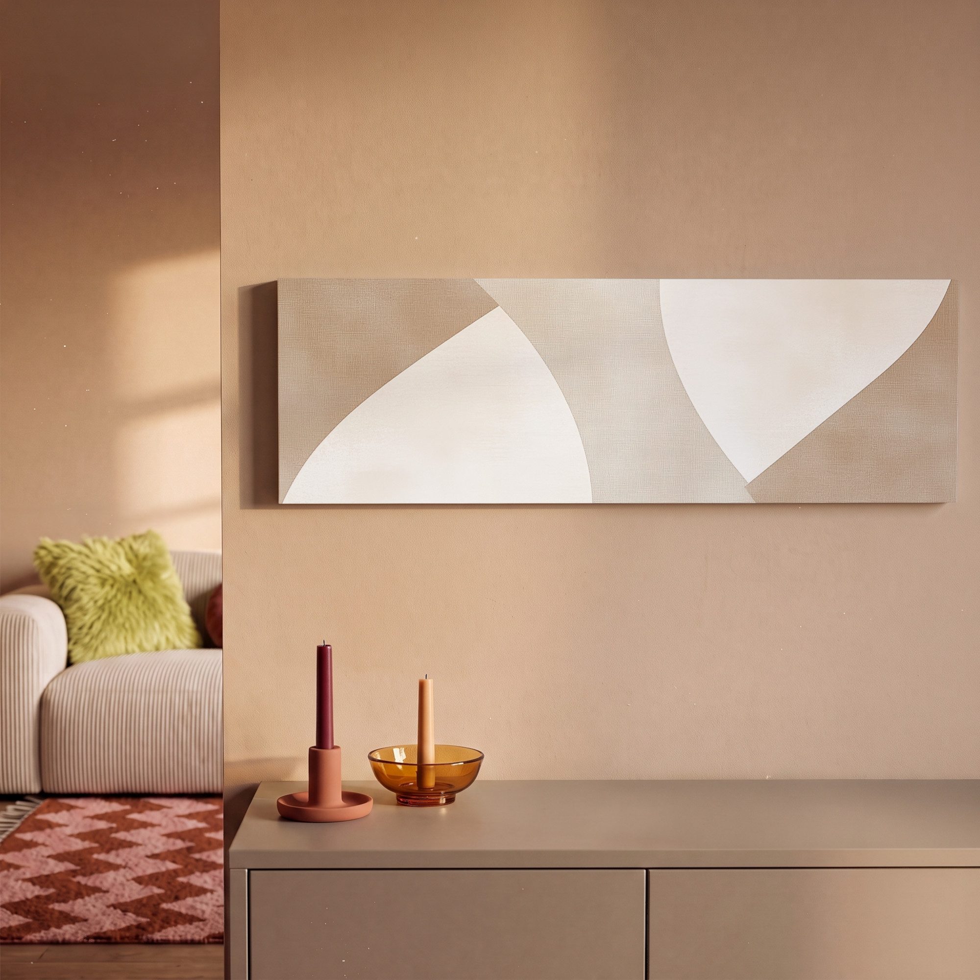 OneMillionCanvasses® Leinwandbild Panorama Braun - Japandi - Abstrakt, Fotodruck (1 St), Wandbild, Deko Schlafzimmer Wohnzimmer Flur 60x20 cm – Bild 2 von 5