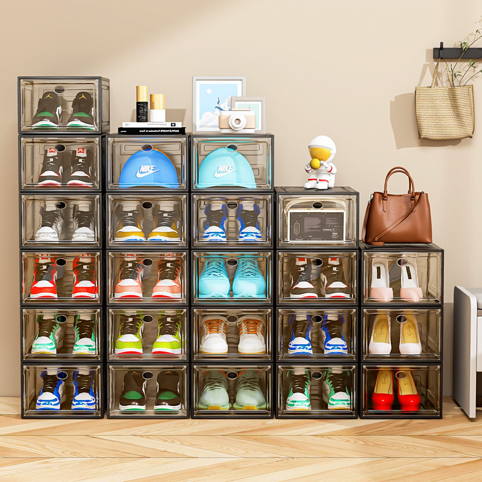 POPOLIC Schuhkiste 9er-Set Größe Schuhboxen Stapelbar Transparent (Schuhaufbewahrung für Stöckelschuhe,Pumps, Schuhaufbewahrung, Hartplastik Schuhbox mit Deckel), Schuhboxen aus klarem Kunststoff