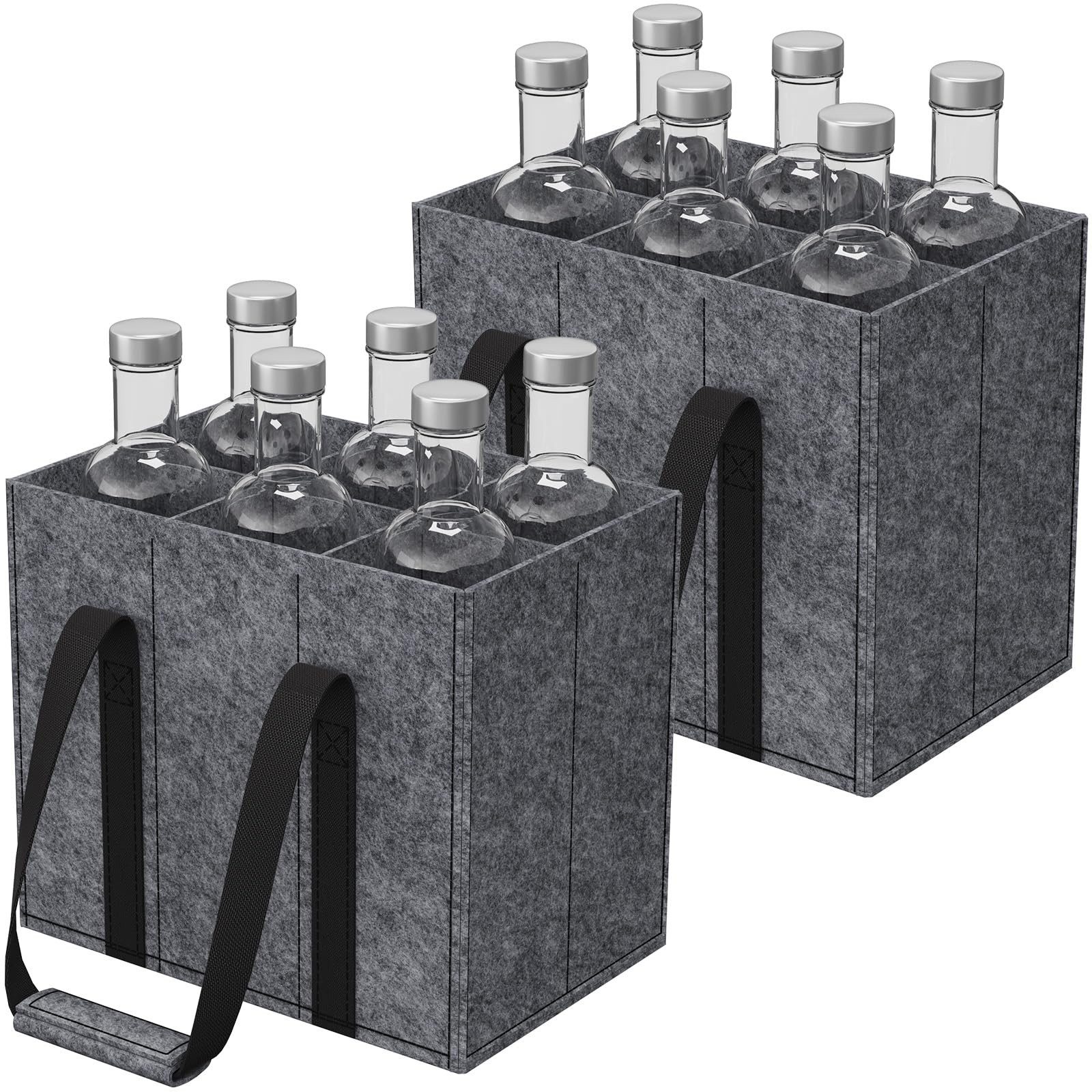 Kityhome Flaschenkorb Flaschentasche 2er Set mit 12 Fächer,klappbar,Filz Tragetasche, 2er Set,Filzmaterial,Faltbar,Platzsparend,Für Wein, Sekt & Wasser