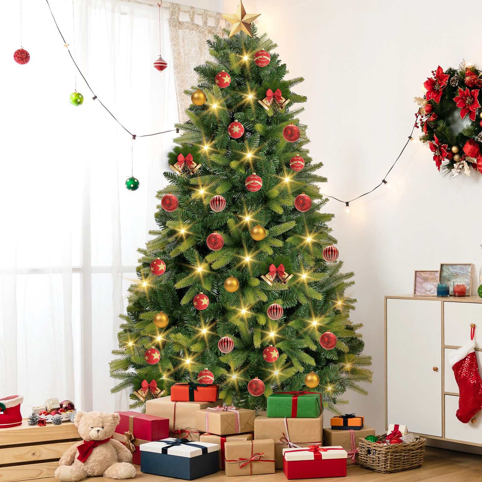 OSTWOLKE Künstlicher Weihnachtsbaum Weihnachtsbaum Künstlich 180cm Tannenbaum Christbaum mit 1000 Spitzen, mit Aufbewahrungstasche