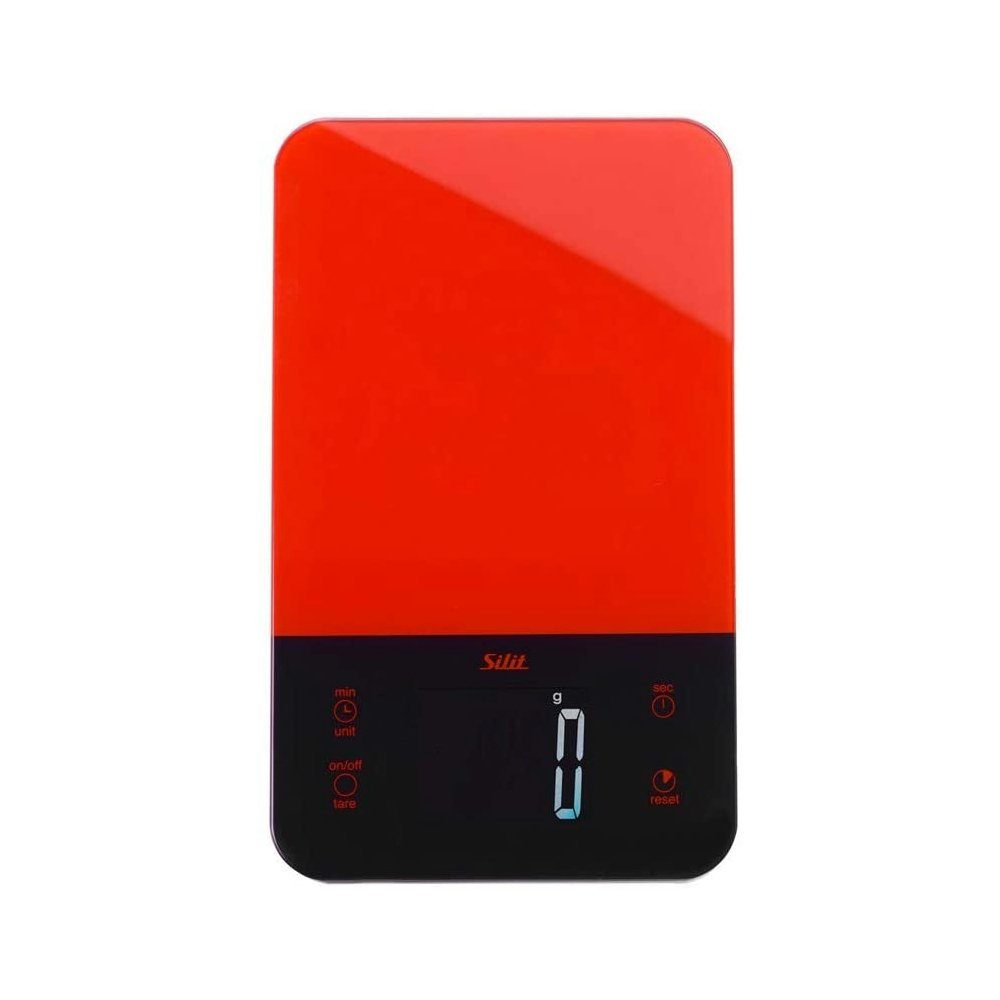Silit Küchenwaage, (1x Digitalwaage (25,2 x 15,2 x 1,8 cm) aus Kunststoff und Glas-Wiegefläche, inkl. 3x 1.5V AAA Batterien, 1-tlg)