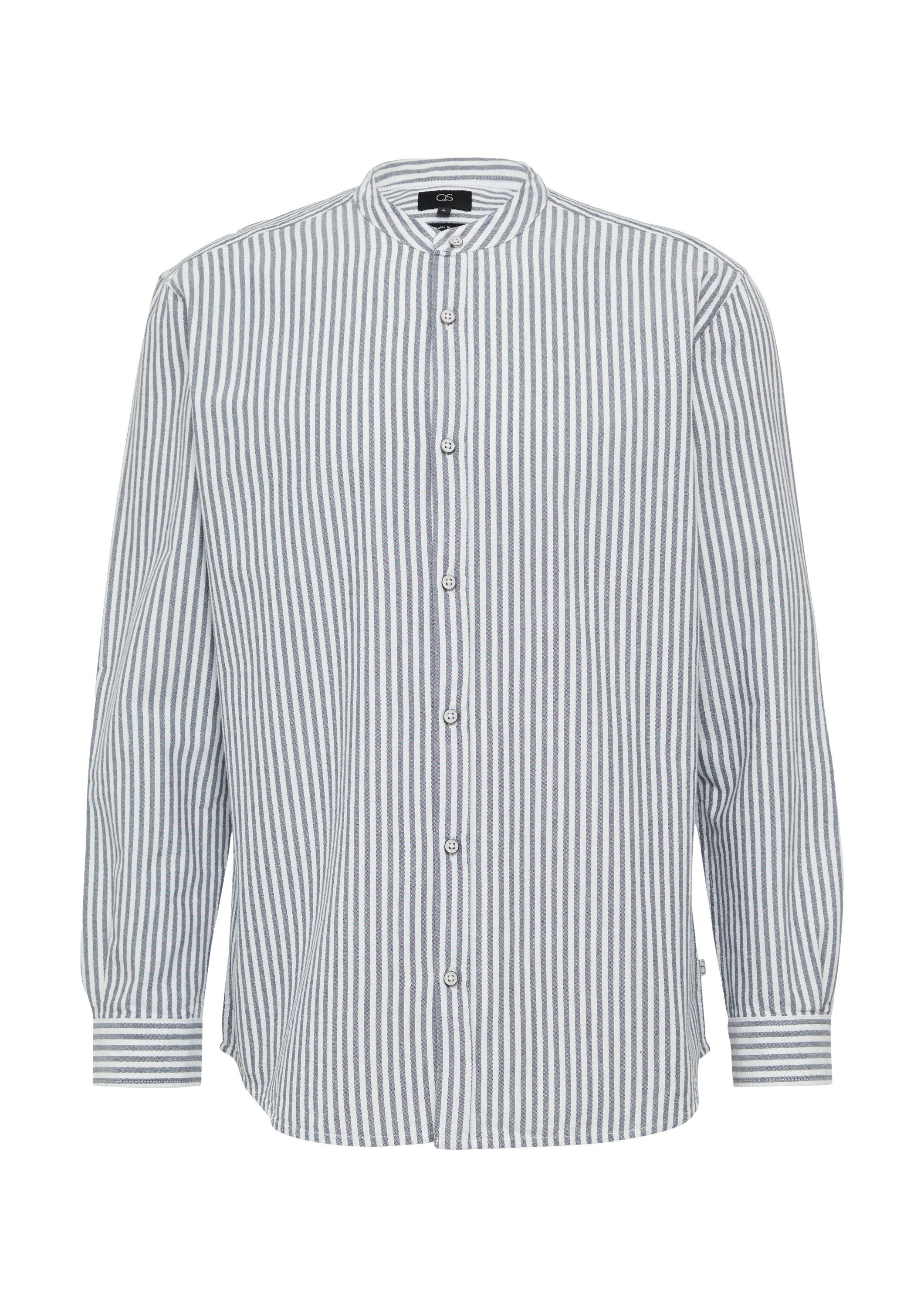 QS Langarmhemd Hemd Regular Fit: Stehkragenhemd aus gestreiftem Oxford