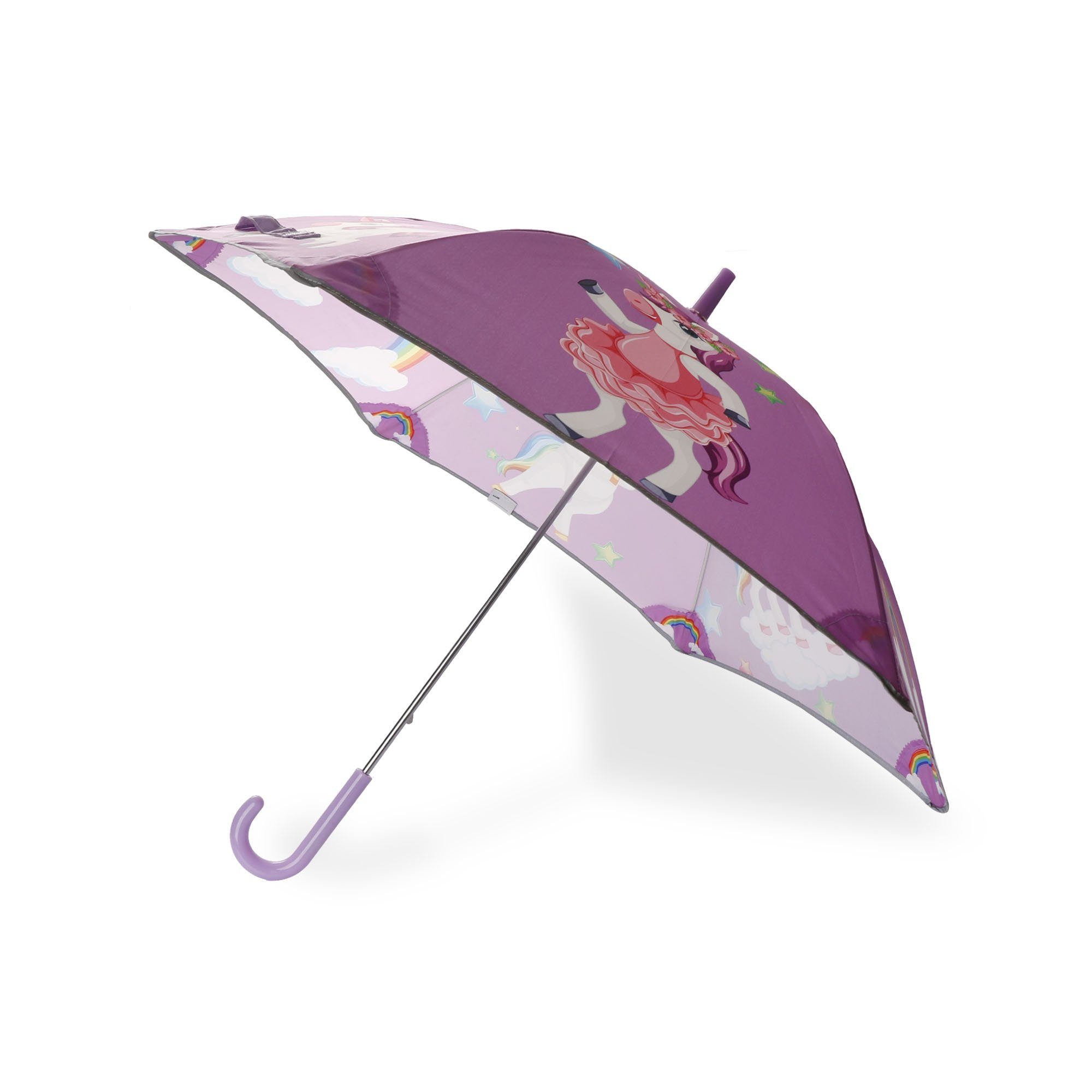lila Regenschirm Kinder reflektierend Originelli Sonia Einhorn Taschenregenschirm Schirm Stern Unicorn