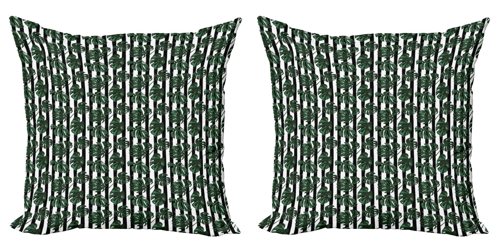Kissenbezüge Modern Accent Doppelseitiger Digitaldruck, Abakuhaus (2 Stück), Dschungel-Laub Monstera auf Streifen