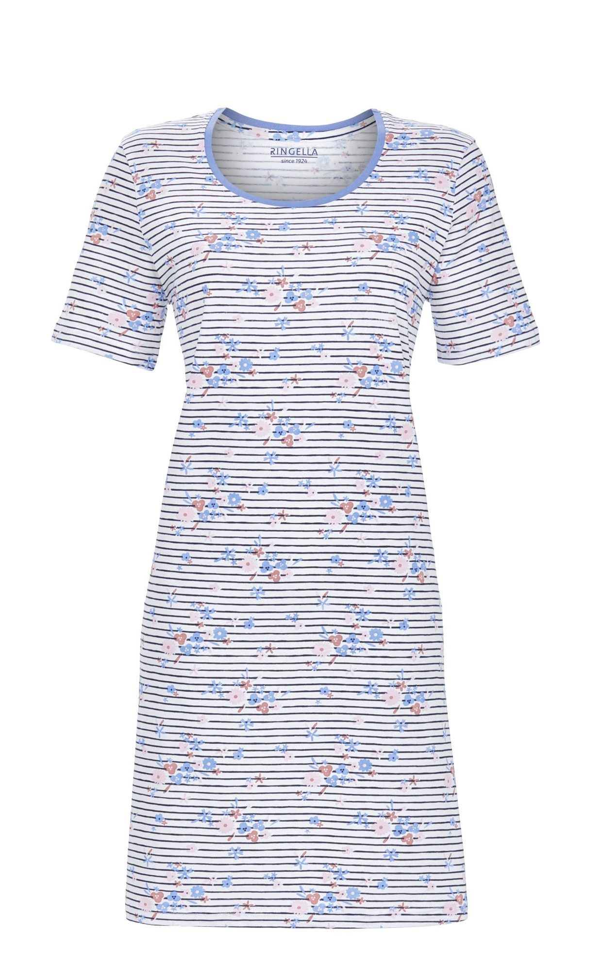 Ringella Nachthemd - Sleepshirt im Ringeldessin mit Blumendruck 100% Baumwolle