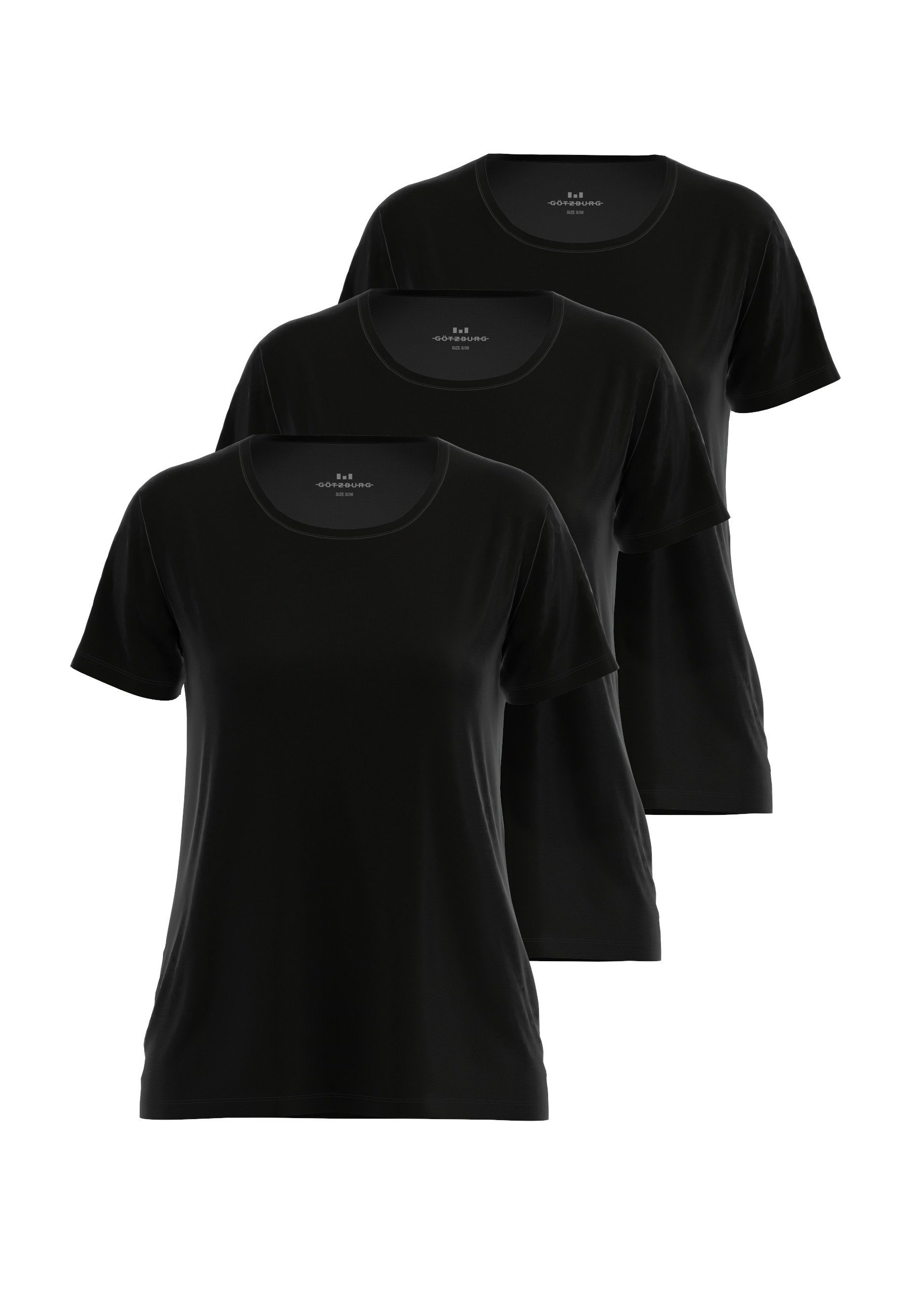 GÖTZBURG Unterziehshirt GÖTZBURG Damen Shirt schwarz uni 3er Pack (3-St) schwarz-dunkel-uni
