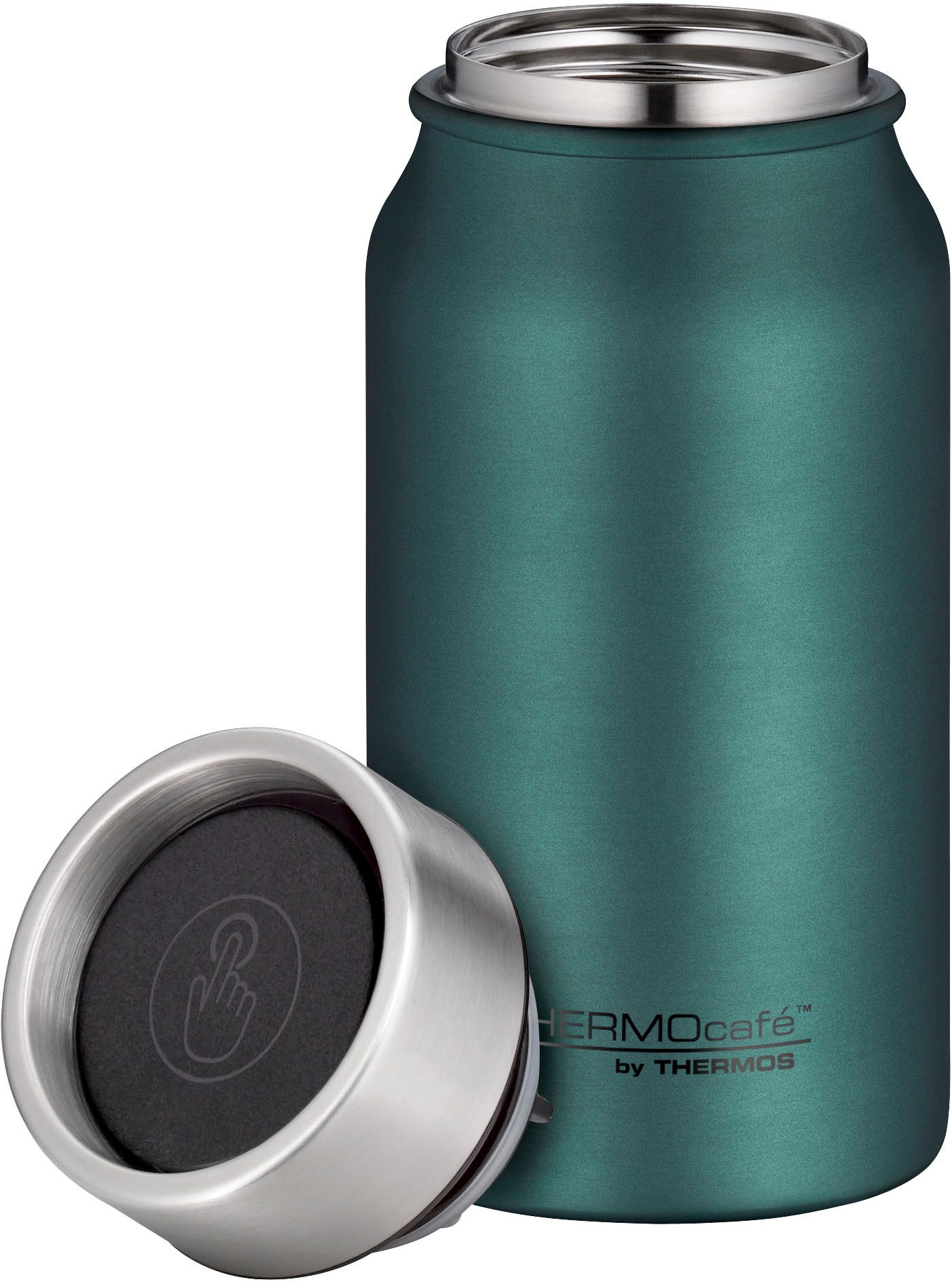 THERMOcafé Thermobecher TC DRINKING MUG, absolut dicht, spülmaschinenfest, 1-tlg., Edelstahl, Kunststoff, Silikon, 0,35l, 8h heiß & 16h kalt, zerlegbares Push Button Lid