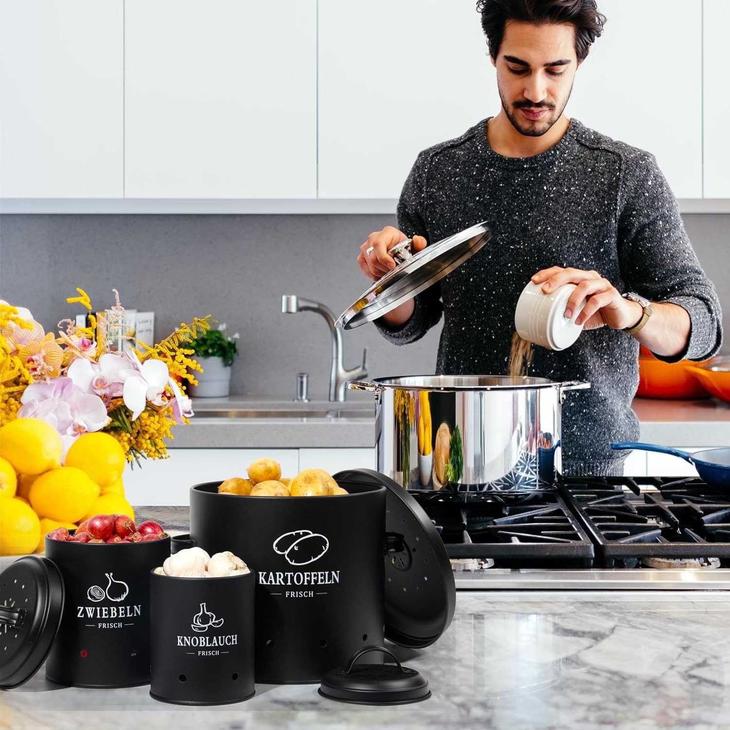 Zedelmaier Vorratsdose Vorratsdosen 3er Set für Kartoffeln, Zwiebeln,Knoblauch