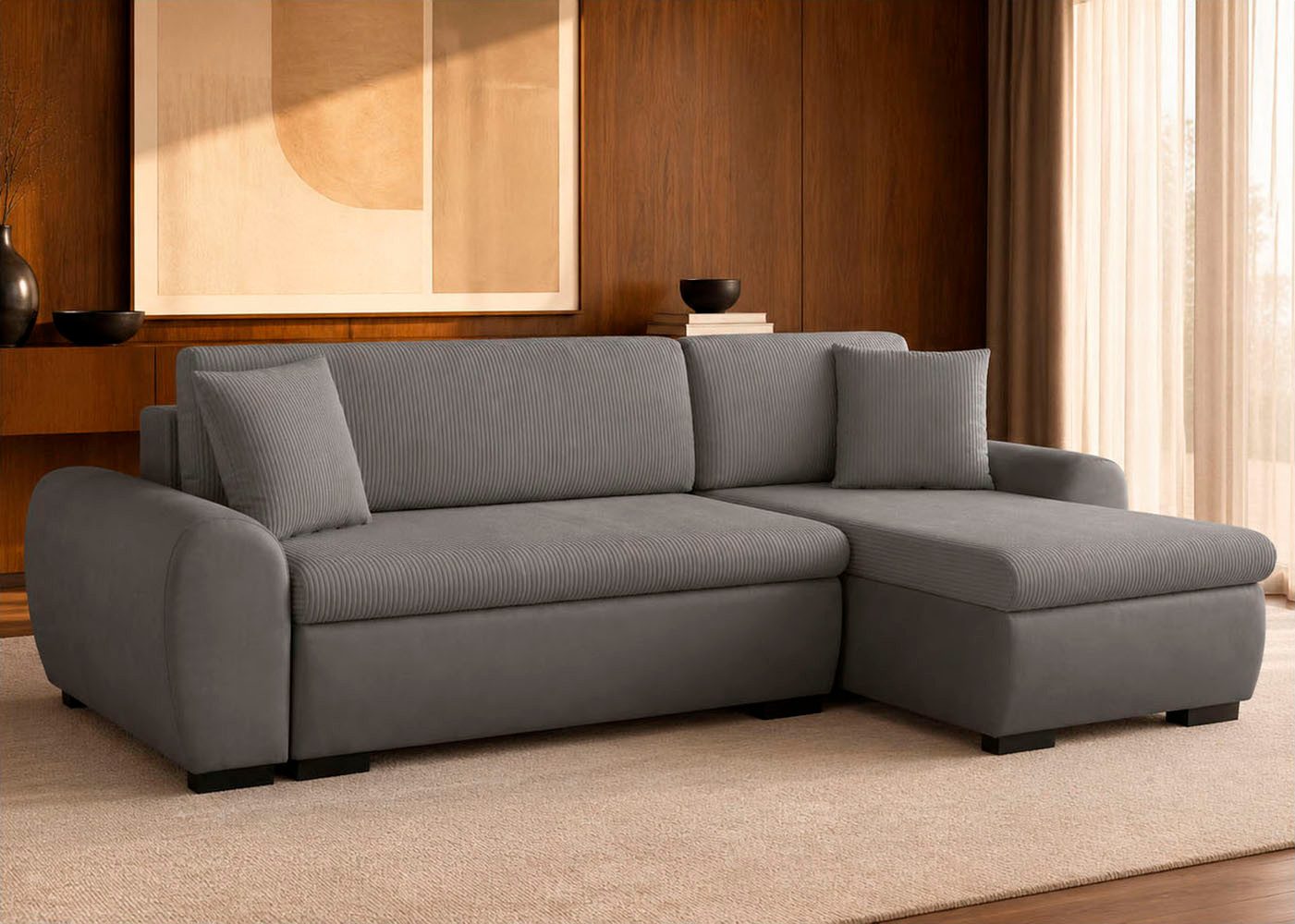OTTO home Ecksofa KIVELLA mit Schlaffunktion, Cord-Struktur, L-Form, 240 cm, Schlafsofa - Liegefläche (128/191), Bettkasten, Cord-Struktur-Mix