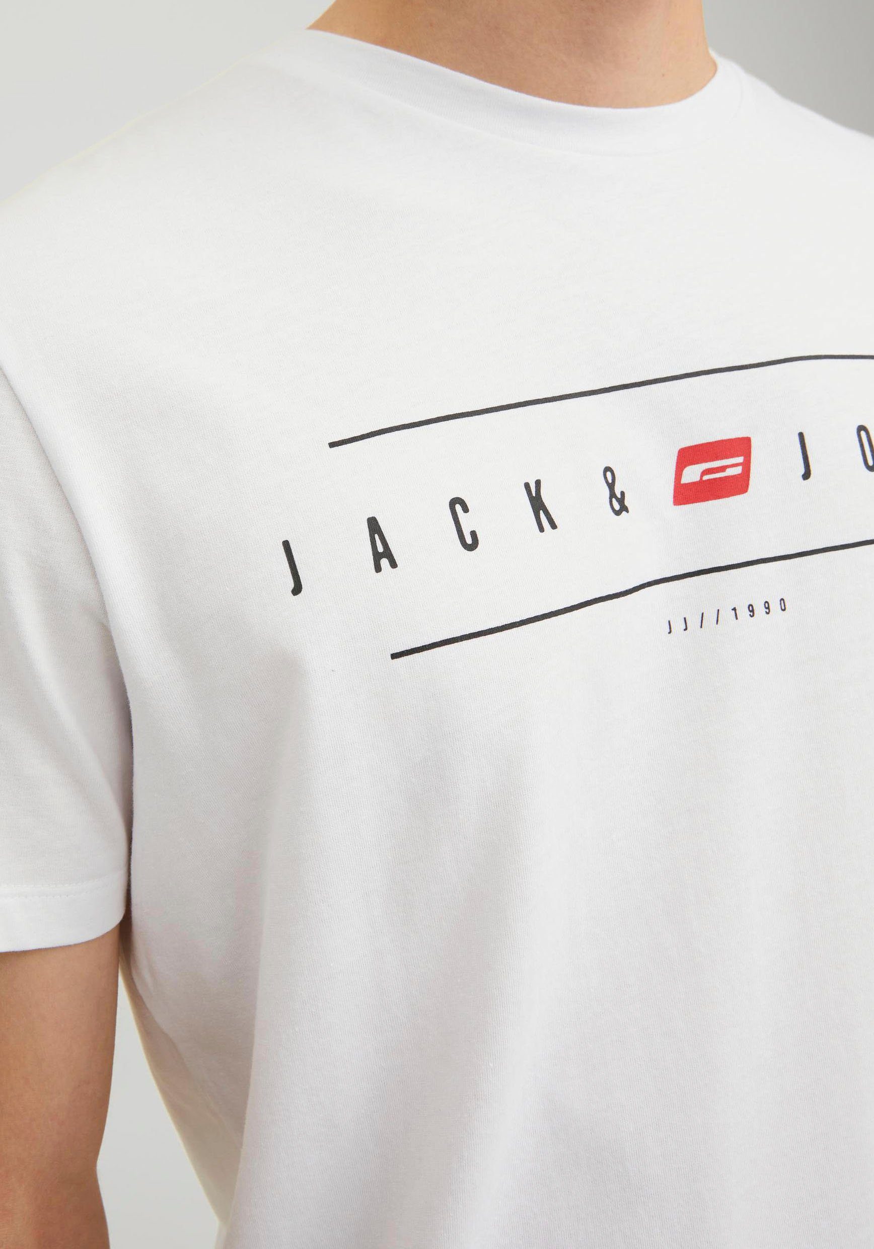 Jack & Jones Kurzarmshirt NECK SS JJFLAG White CREW TEE